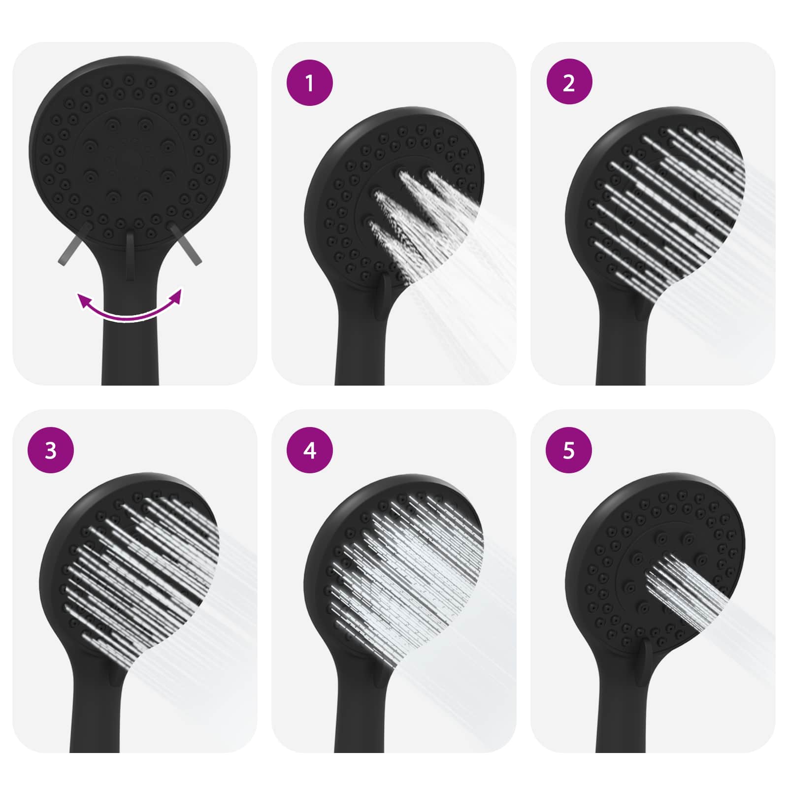 Set glave tuša Crna 150 cm Nehrđajući čelik