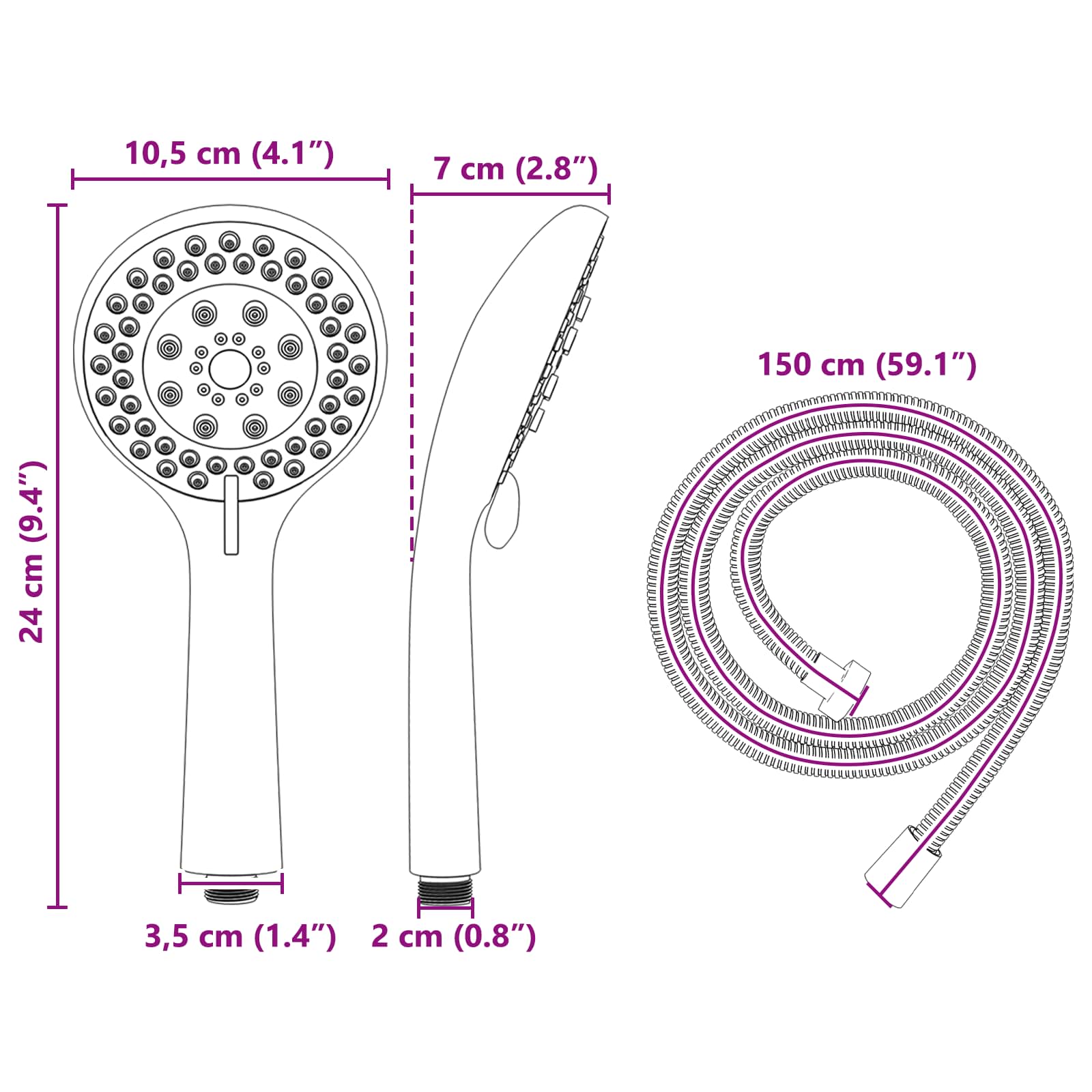 Set glave tuša Crna 150 cm Nehrđajući čelik