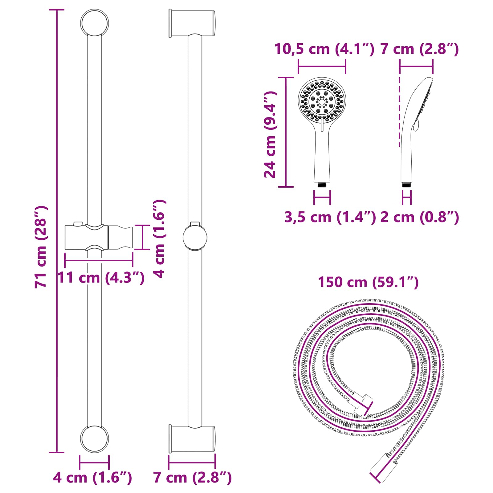 Set sustava za tuš Krom 71 cm Nehrđajući čelik