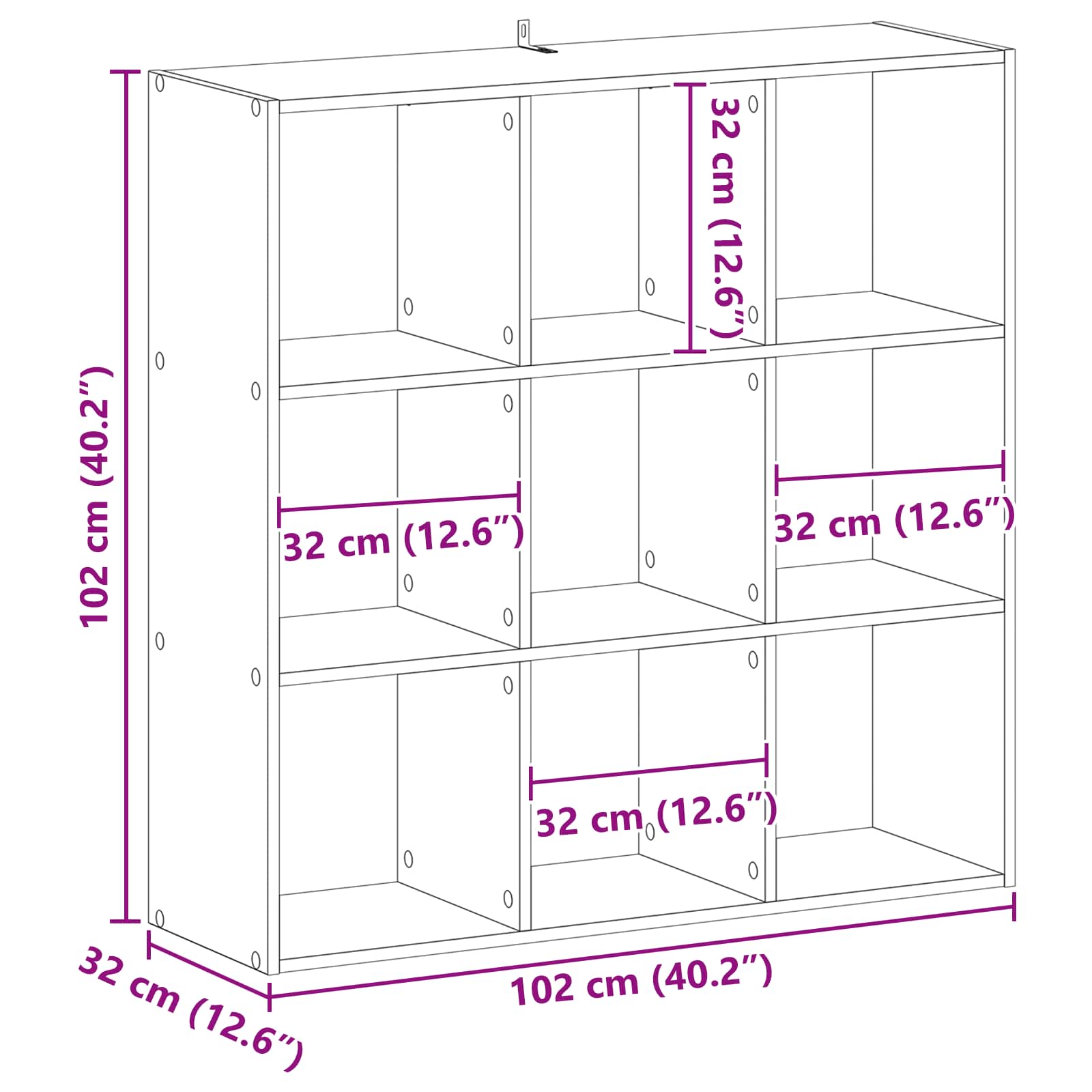 Police za knjige Crni hrast 102 x 32 x 102 cm