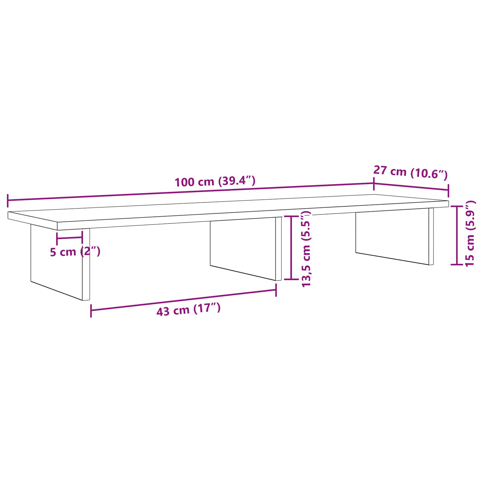 Stalak za Monitor Crni hrast 100 x 27 x 15 cm Konstruirano drvo