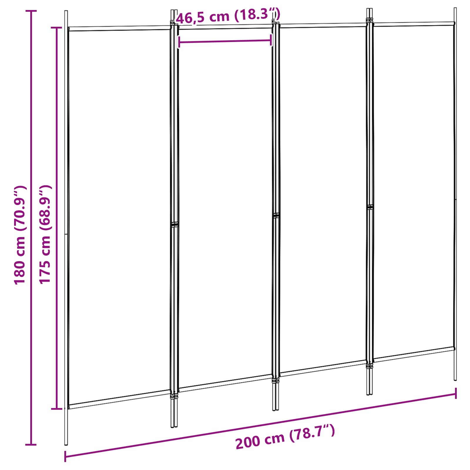 4-panelni pregradni zid Bež 200 x 180 cm Tkanina