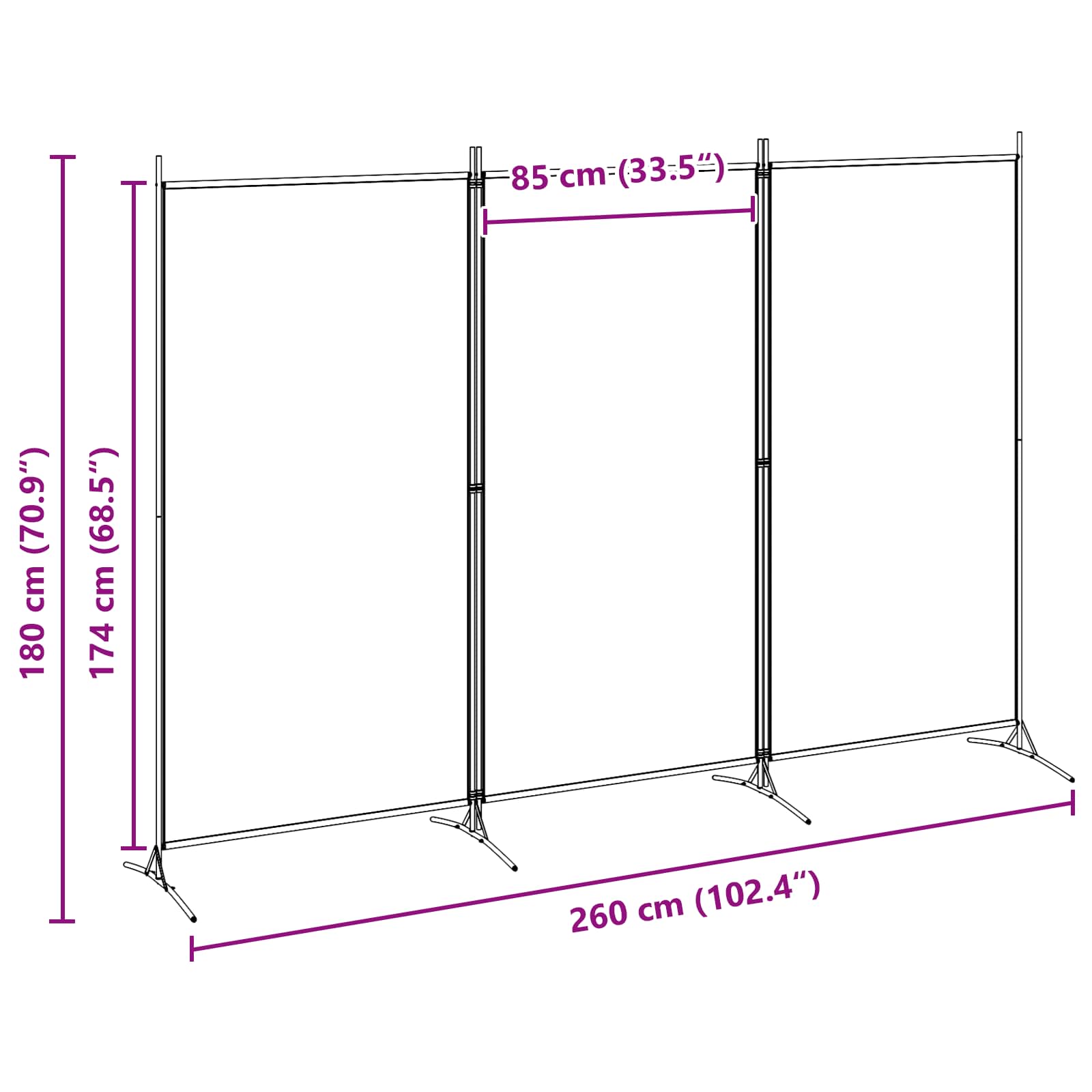 3-panelni pregradni zid Bež 260 x 180 cm Tkanina