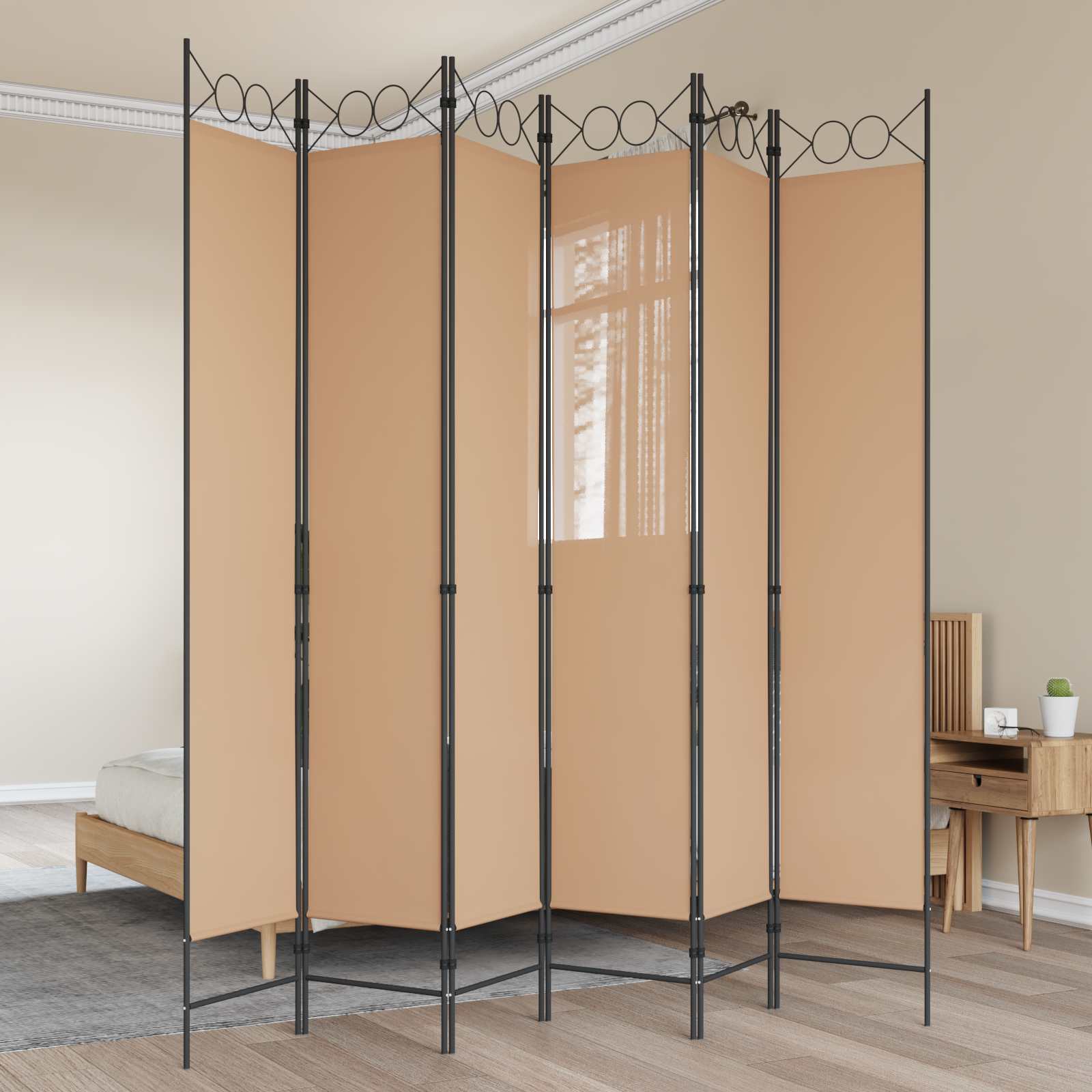 Razdjelnik prostora s 6 panela Bež 240 x 220 cm Tkanina