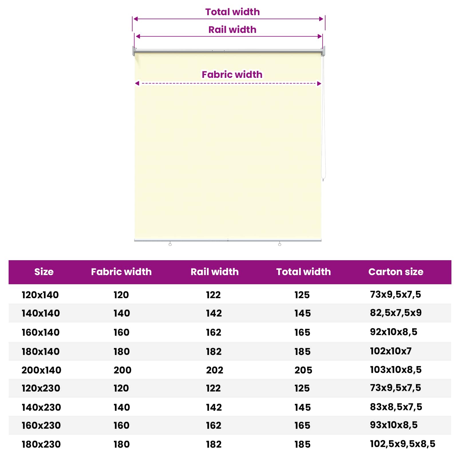 Rolo zavjesa za vanjsku uporabu s UV zaštitom Krem 140 x 230 cm
