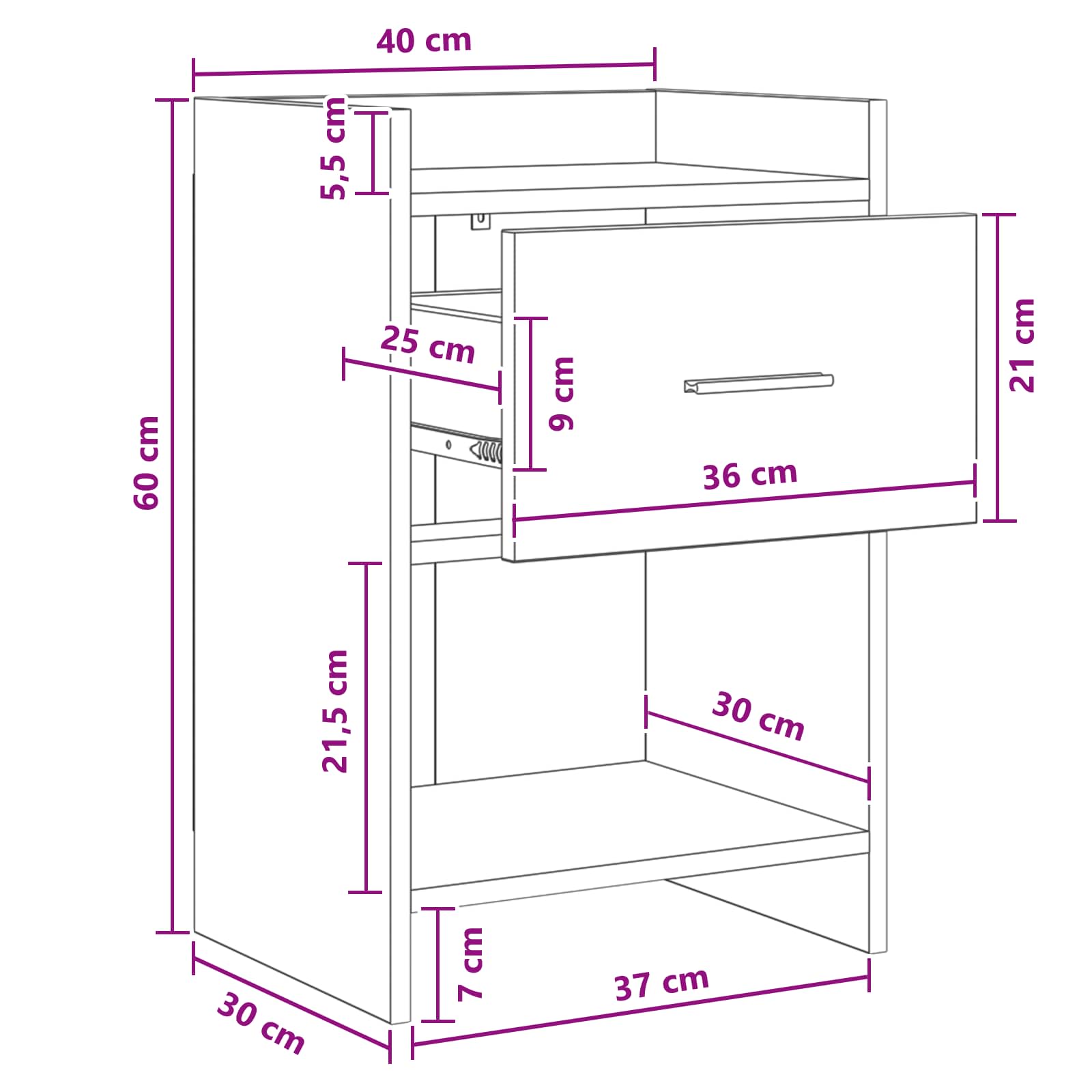 Noćni ormarići Dimljeni hrast 40 x 30 x 60 cm Konstruirano drvo