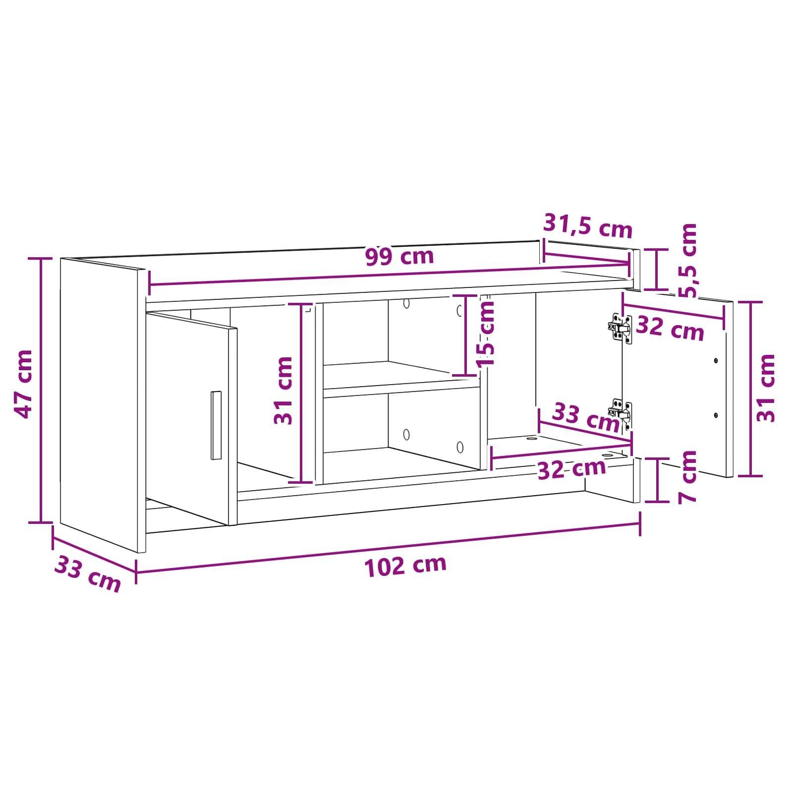 TV ormar 102 x 33 x 47 cm Hrast artisan Konstruirano drvo