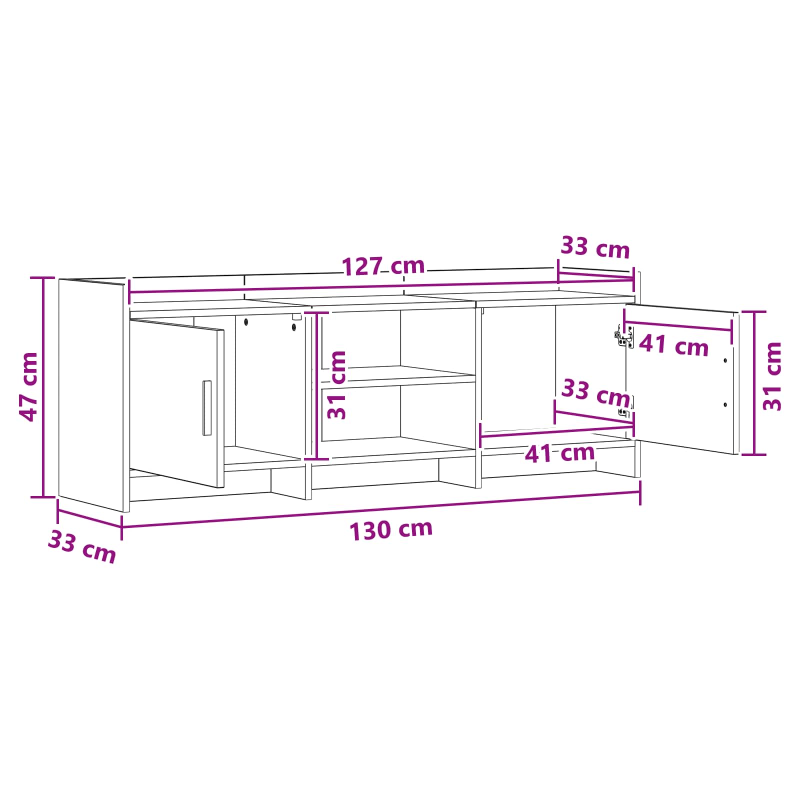 TV ormar 130 x 33 x 47 cm Bijela Konstruirano drvo
