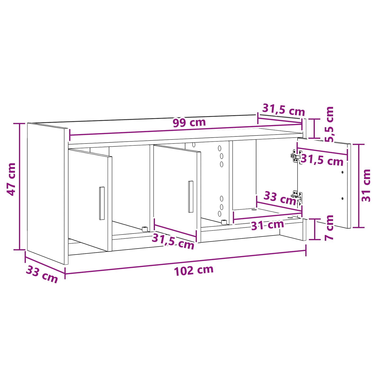 TV ormar 102 x 33 x 47 cm Hrast sonoma Konstruirano drvo