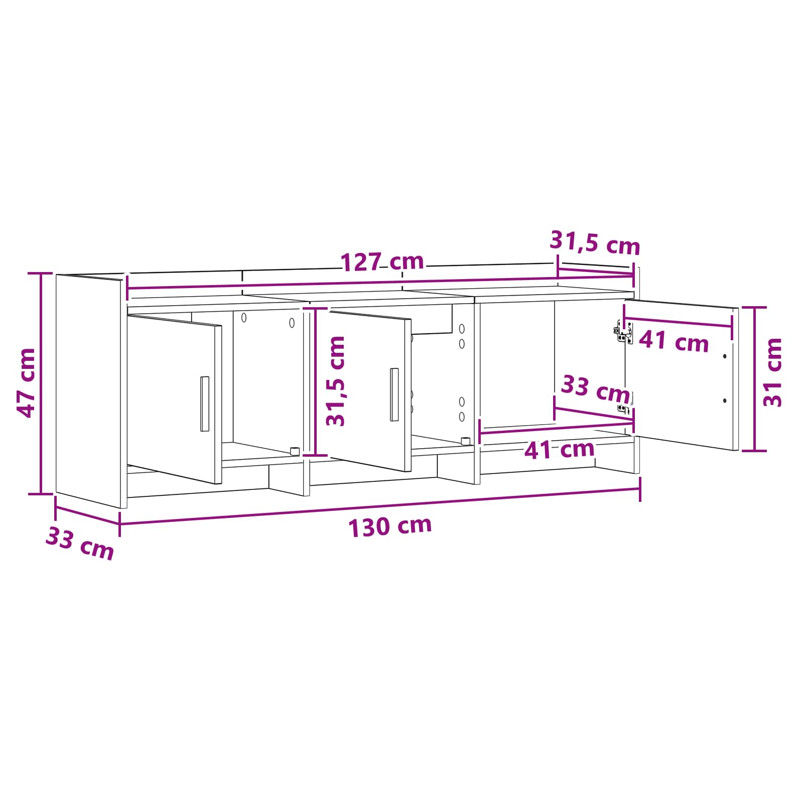 TV ormar 130 x 33 x 47 cm Betonska siva Konstruirano drvo