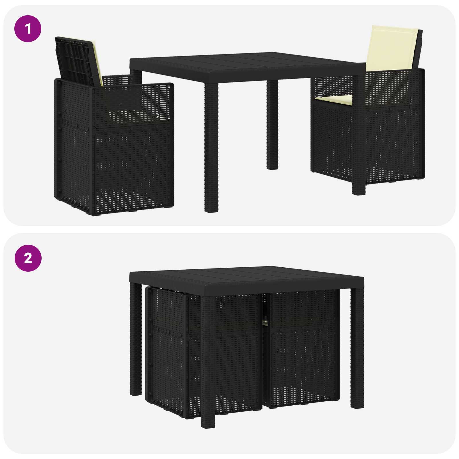 Vrtni set za objed s jastukom 3 pcs Antracit i krem PP