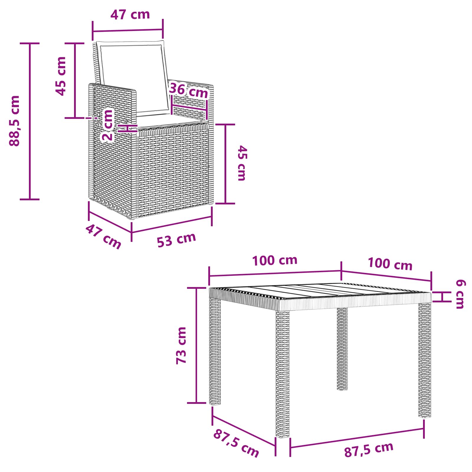 Vrtni set za objed s jastukom 3 pcs Antracit i Svjetlosiva PP