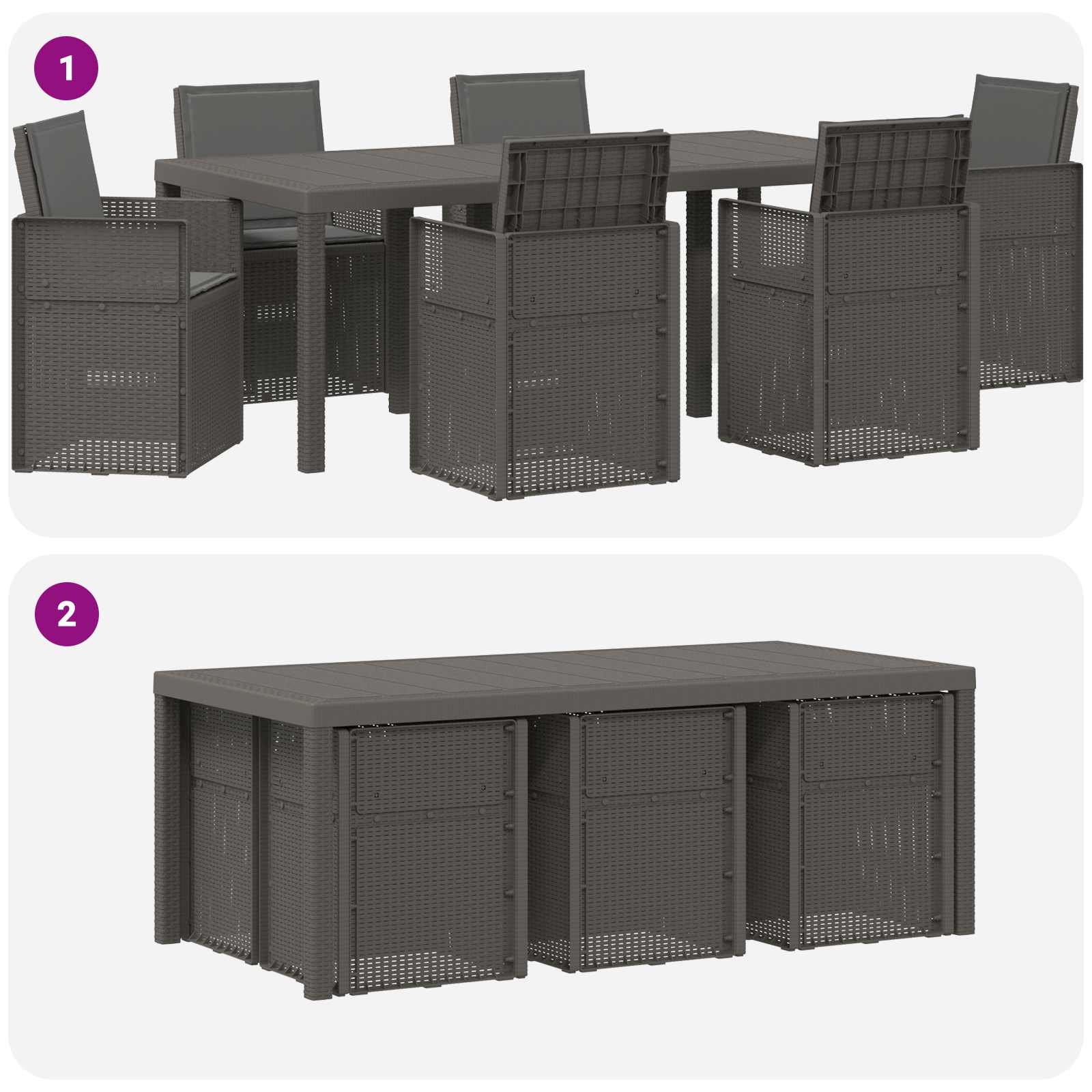 Vrtni set za objed s jastukom 7 pcs Svjetlosiva i antracit PP