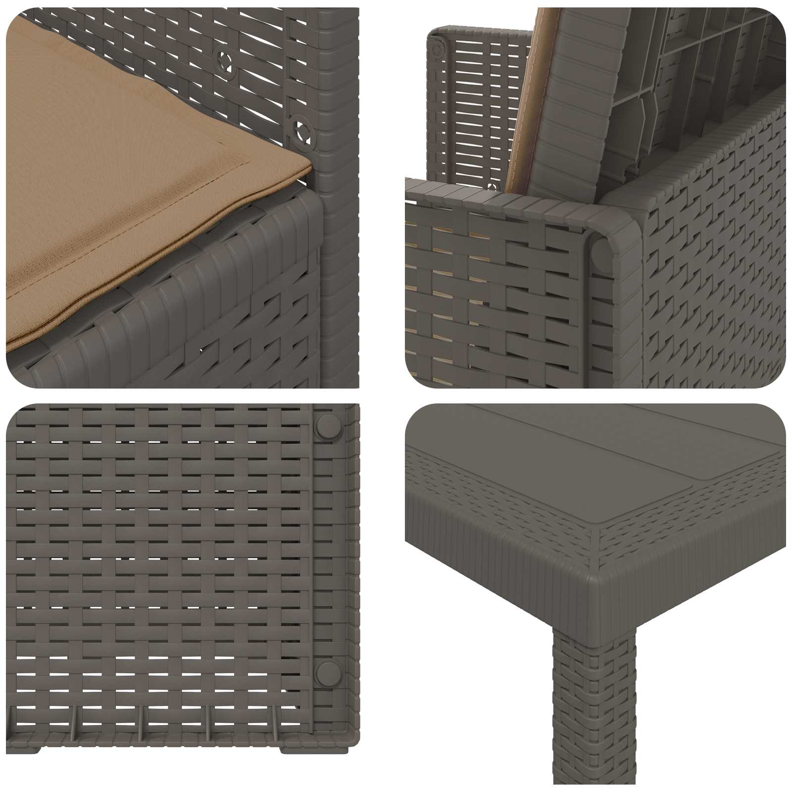 Vrtni set za objed s jastukom 7 pcs Svijetlosiva i taupe PP
