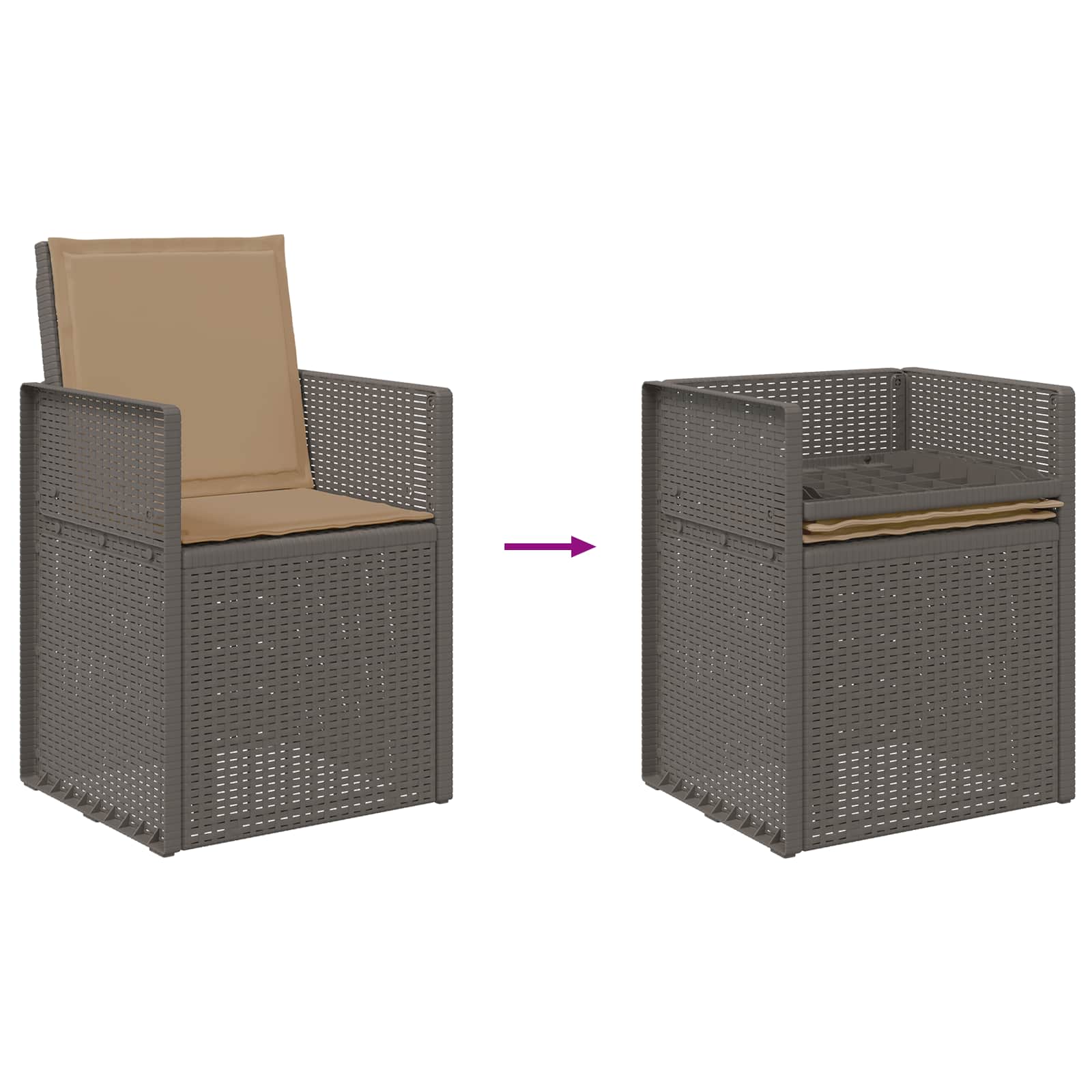 Vrtni set za objed s jastukom 7 pcs Svijetlosiva i taupe PP