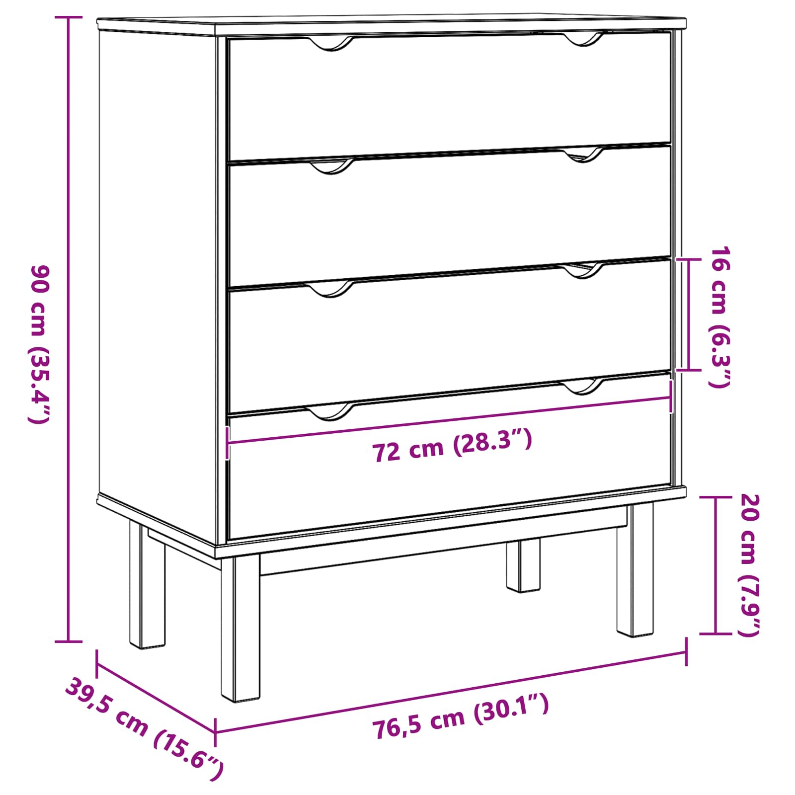 Komoda OTTA Crna 76,5 x 39,5 x 90 cm Masivna borovina