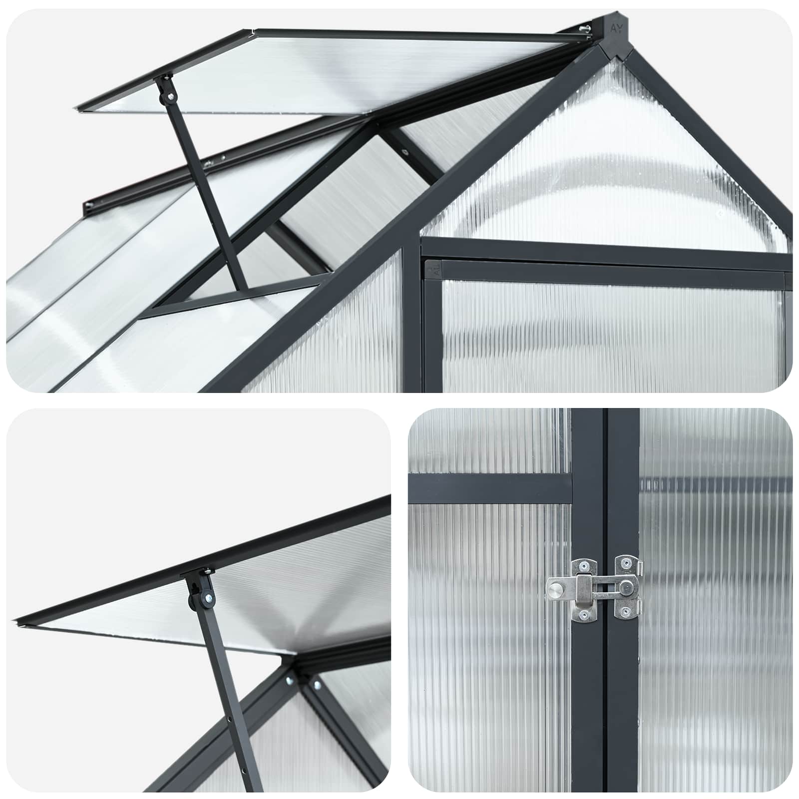 Vrtni staklenik s vratima Antracit 183,5 x 183,5 x 207 cm
