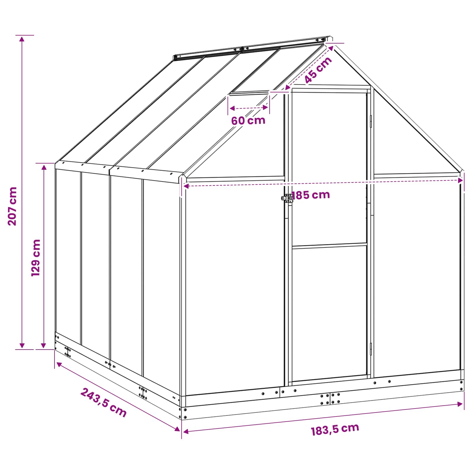 Vrtni staklenik s vratima Antracit 183,5 x 243,5 x 207 cm
