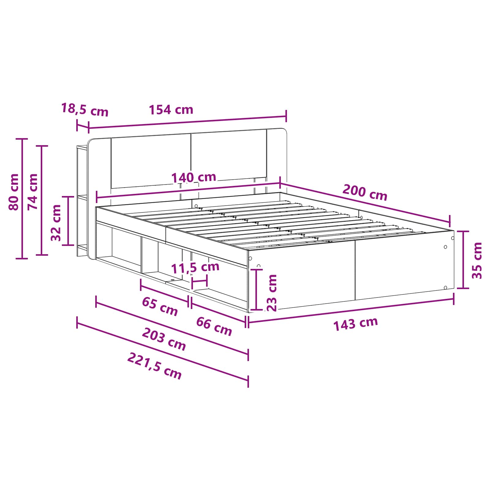 Okvir kreveta s pohranom Bijela 140 x 200 cm Konstruirano drvo
