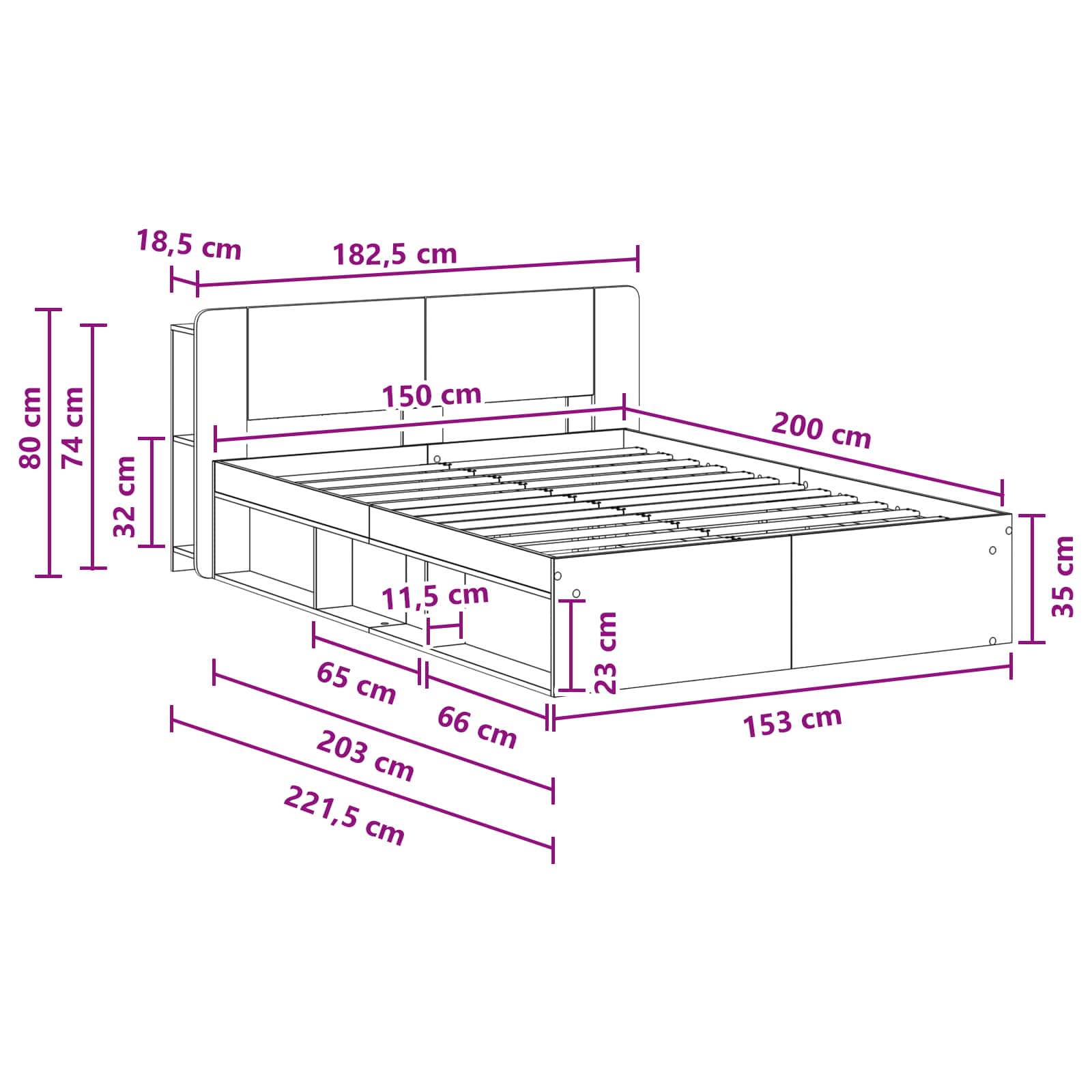 Okvir kreveta s pohranom s uzglavljem Staro drvo 150 x 200 cm