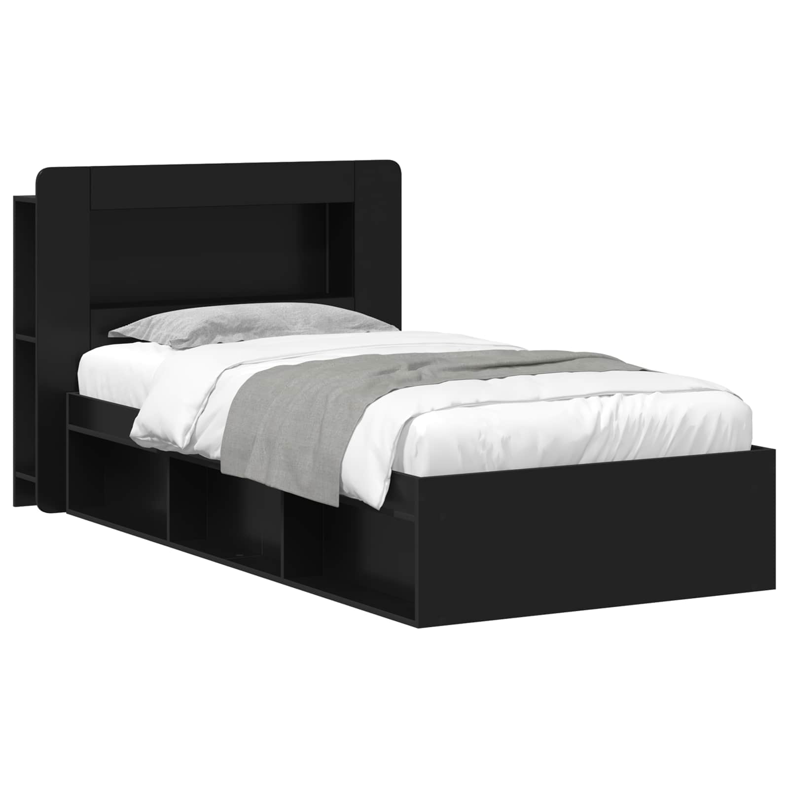Okvir kreveta s pohranom Crna 90 x 200 cm Konstruirano drvo