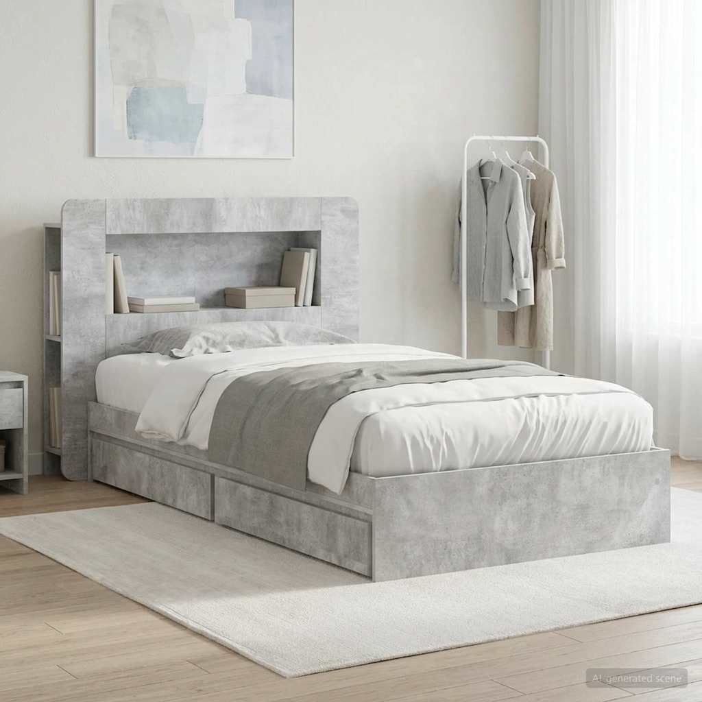 Okvir kreveta s pohranom s ladicama Betonska siva 90 x 190 cm