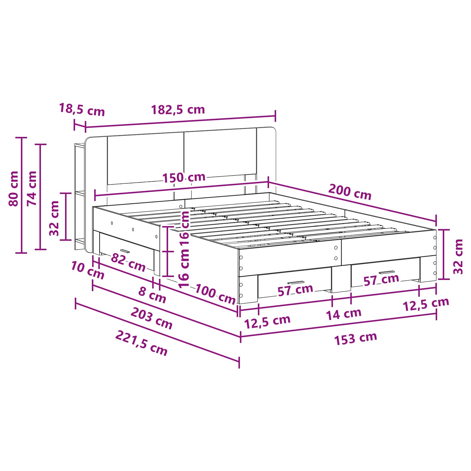 Okvir kreveta s pohranom Betonska siva 150 x 200 cm
