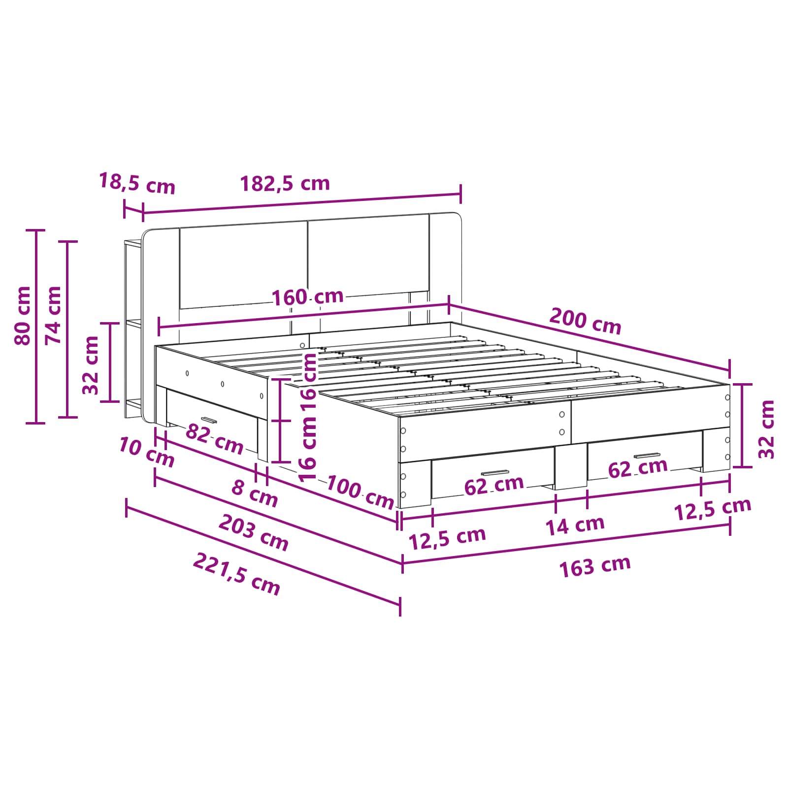 Okvir kreveta s pohranom Betonska siva 160 x 200 cm