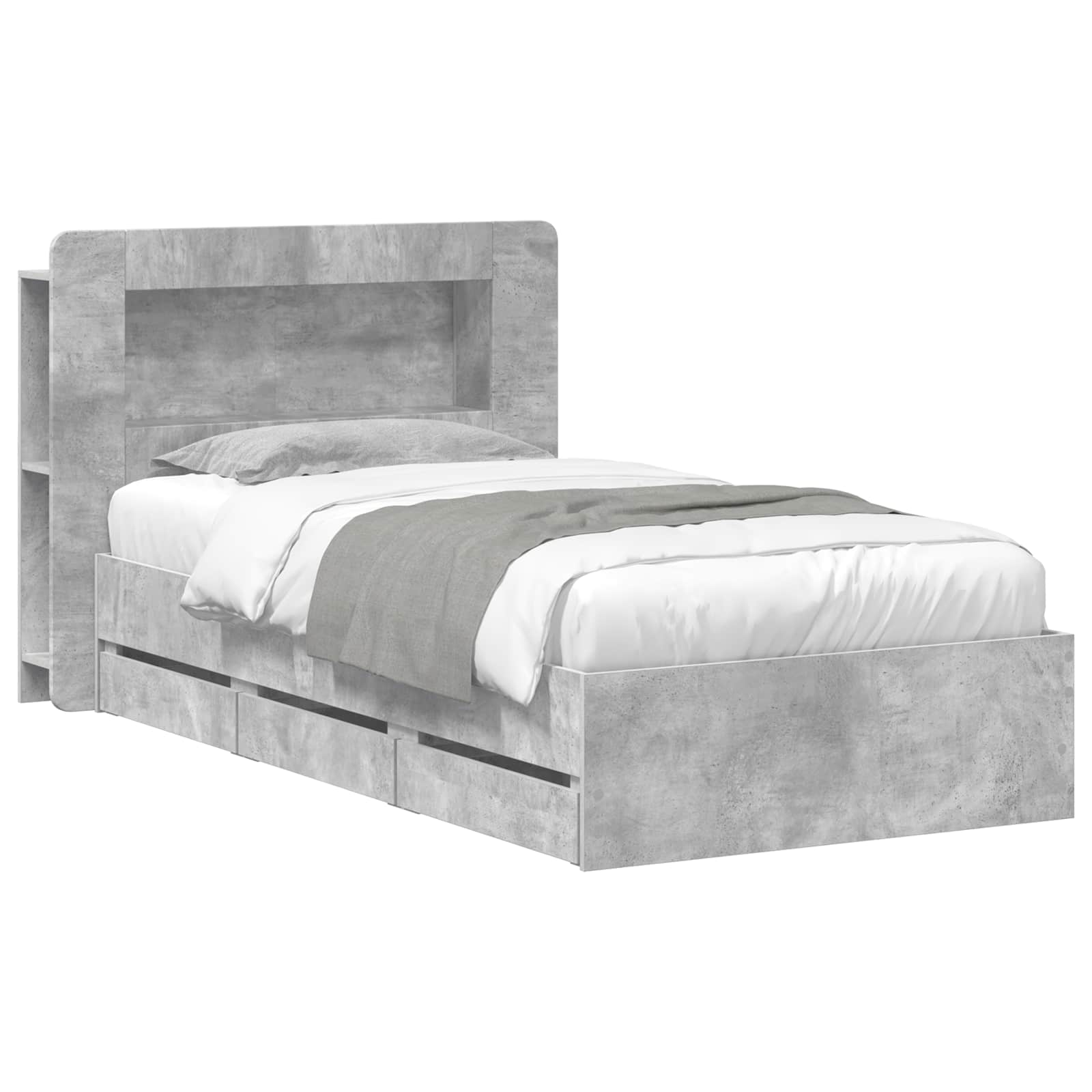 Okvir kreveta s pohranom s uzglavljem Betonska siva 75 x 190 cm