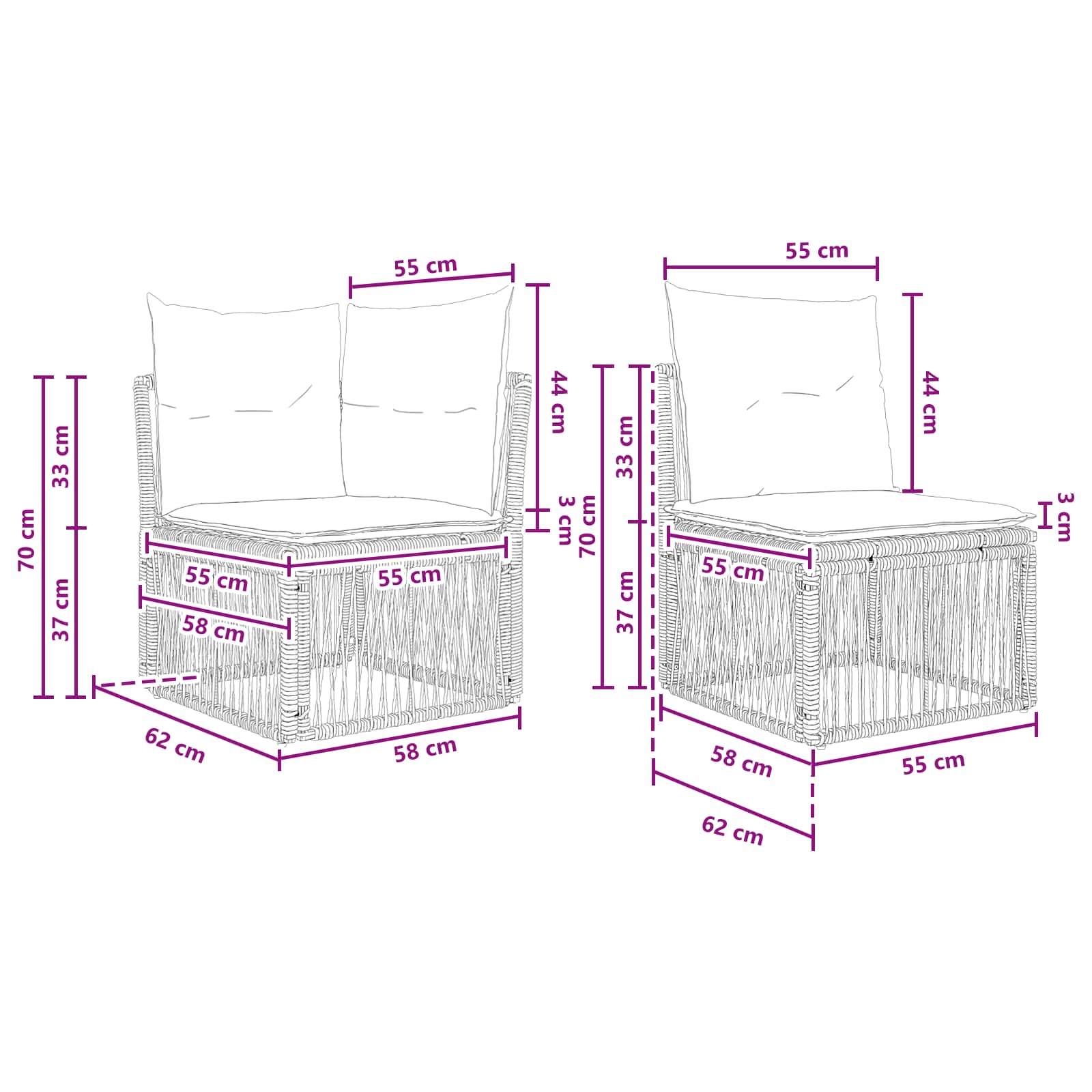 Sjedeća garnitura za vrt 3 pcs Crna poliratan
