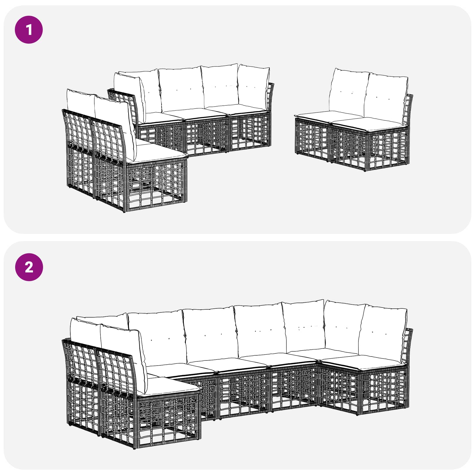 Set vanjskih sofa Crna Poliester