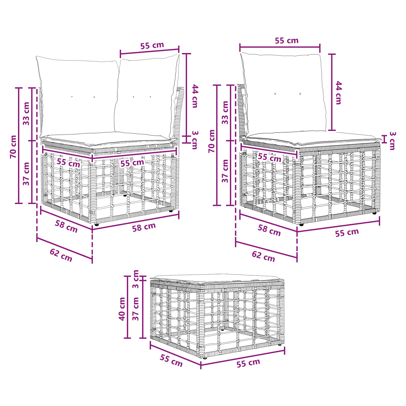 Set vanjskih sofa Crna Poliester