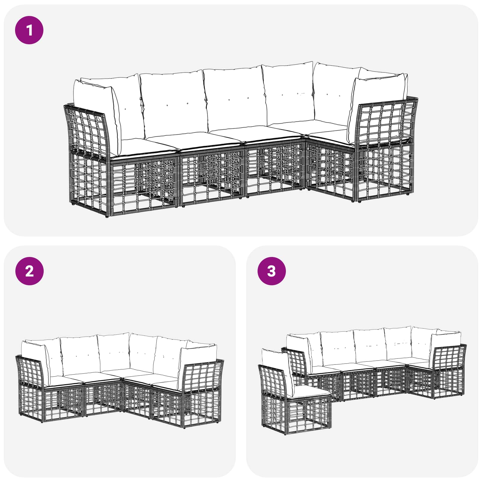Set vanjskih sofa Crna Poliester