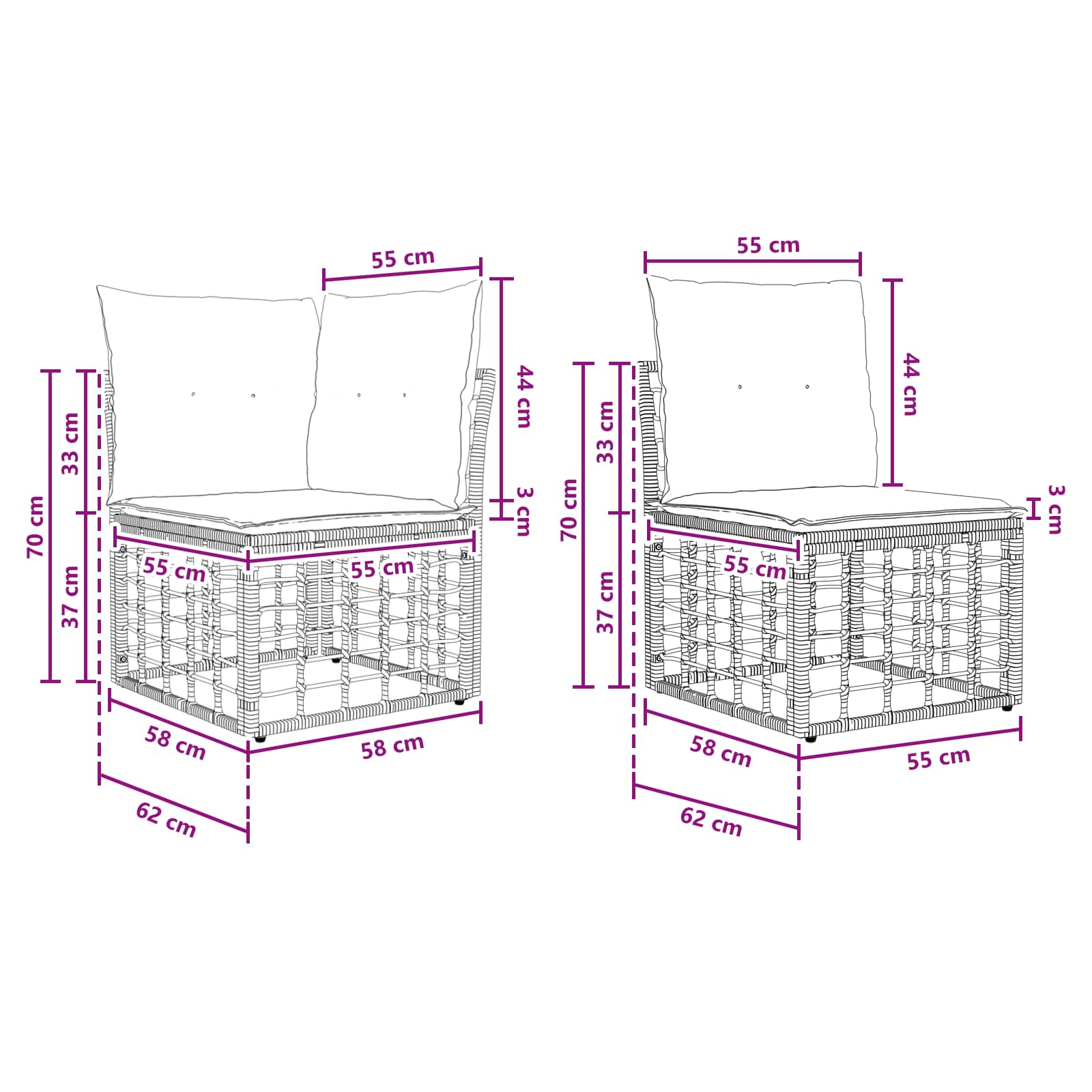 Set vanjskih sofa s jastukom 6 pcs Crna Poliester
