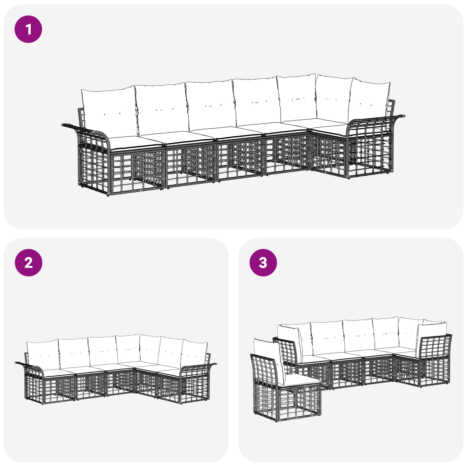 Set vanjskih sofa 6 pcs Crna i tamno siva Poliester
