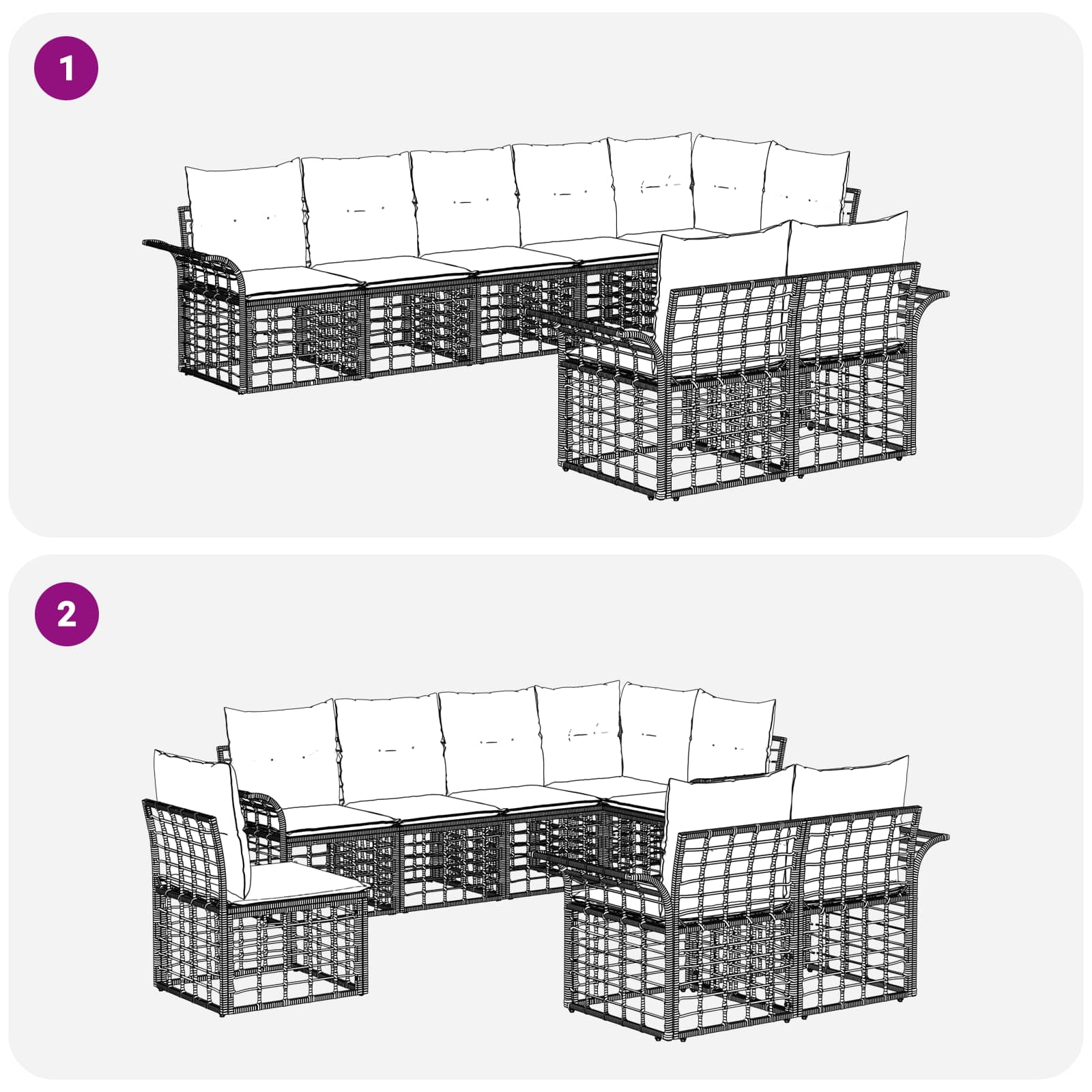 Set vanjskih sofa 8 pcs Crna i tamno siva poliratan