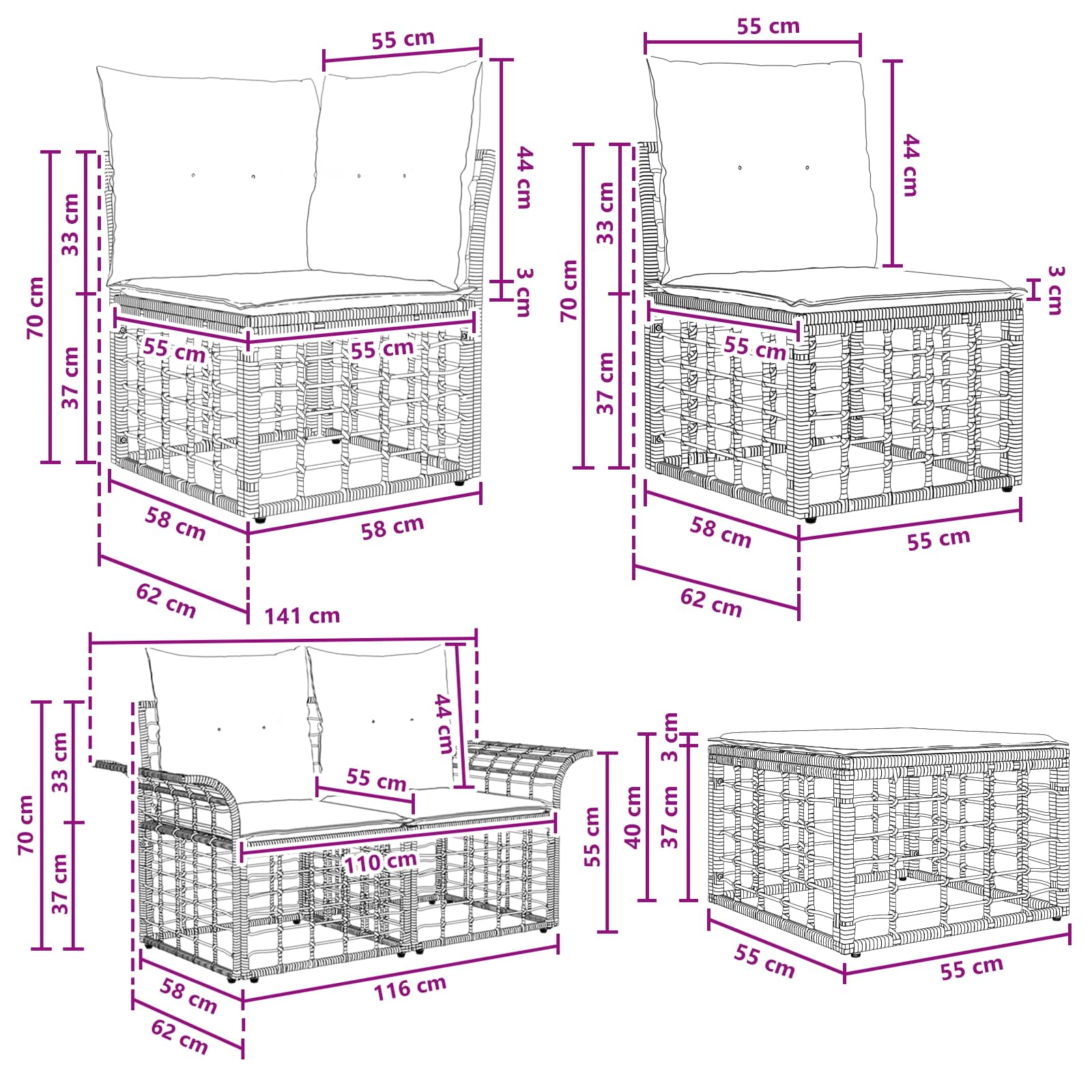 Set vanjskih sofa 7 pcs Prirodna i krema bijela Poliester