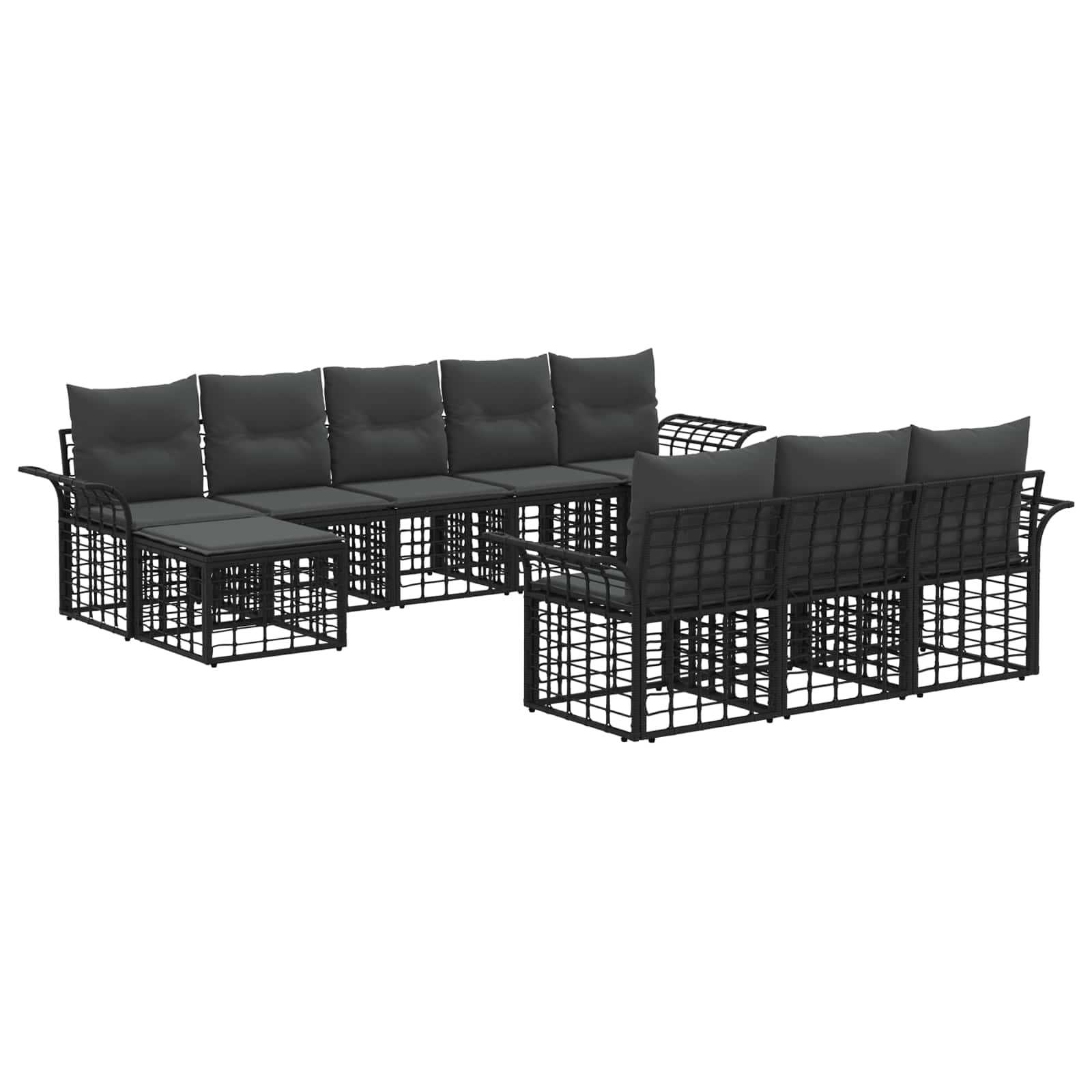 Set vanjskih sofa 10 pcs Crna i tamno siva Poliester