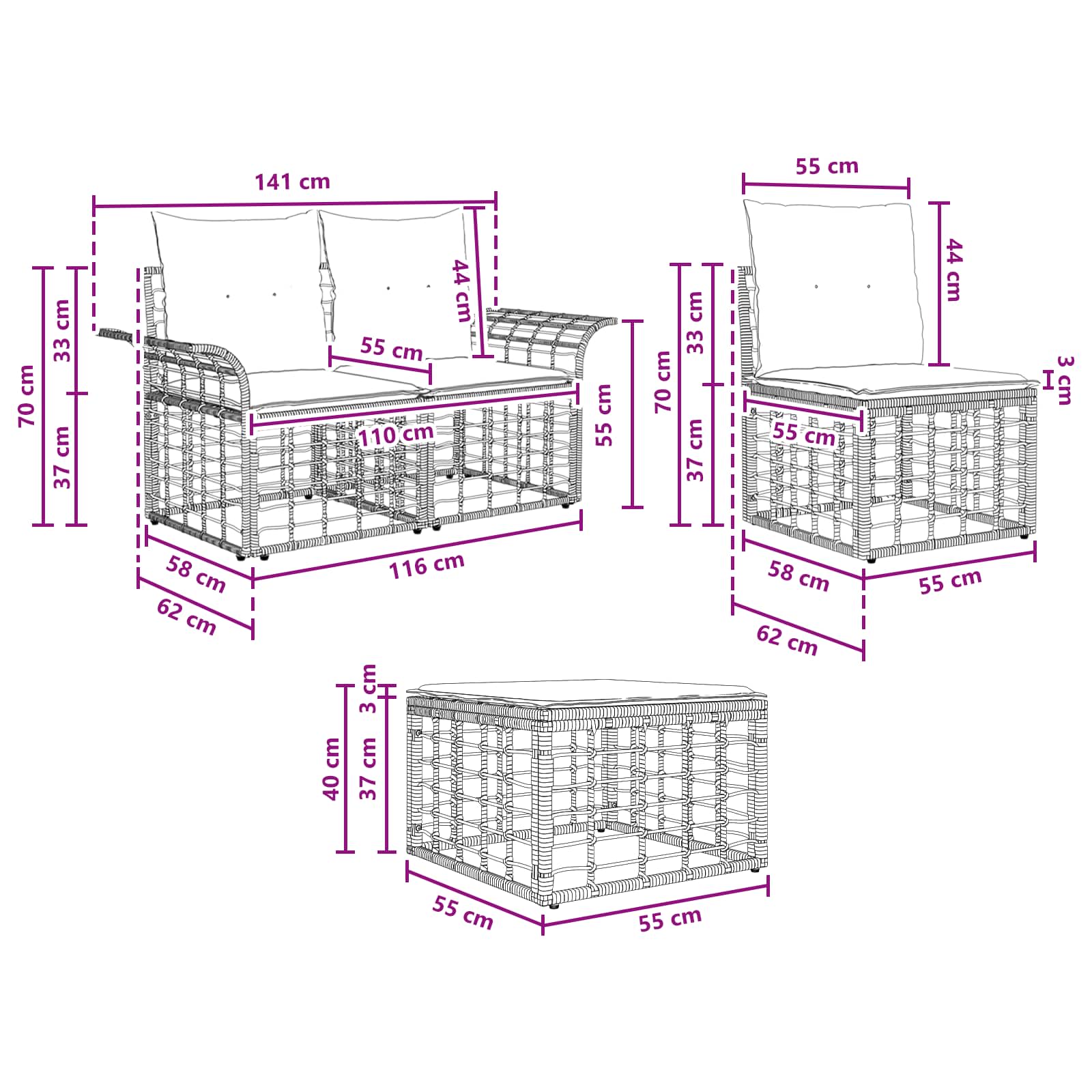 Set vanjskih sofa 10 pcs Prirodna i krema bijela Poliester