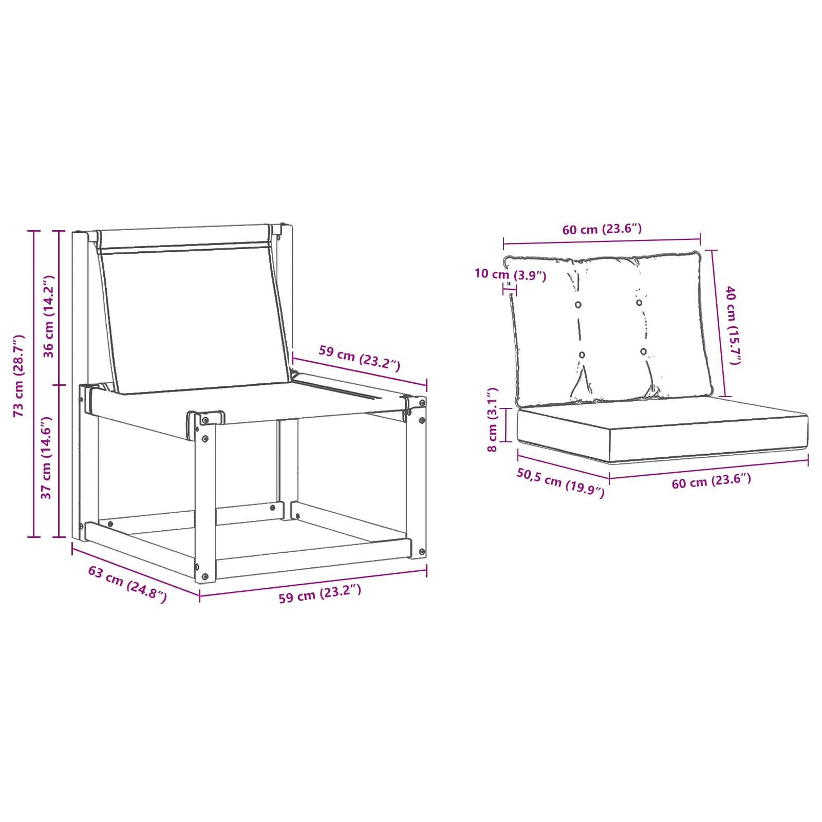 Vanjski kauč Čvrsto drvo akacije Prirodna i svijetlo siva