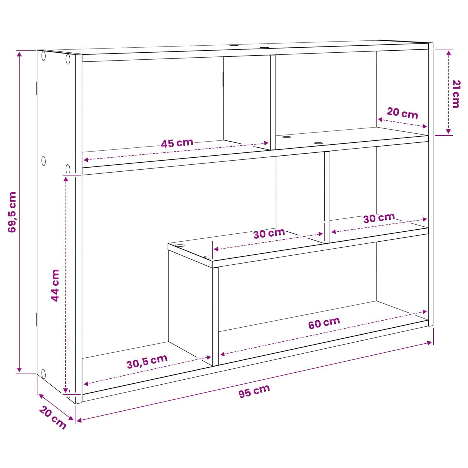 Polica na zidu Zidna montaža Siva 95 x 20 x 69,5 cm