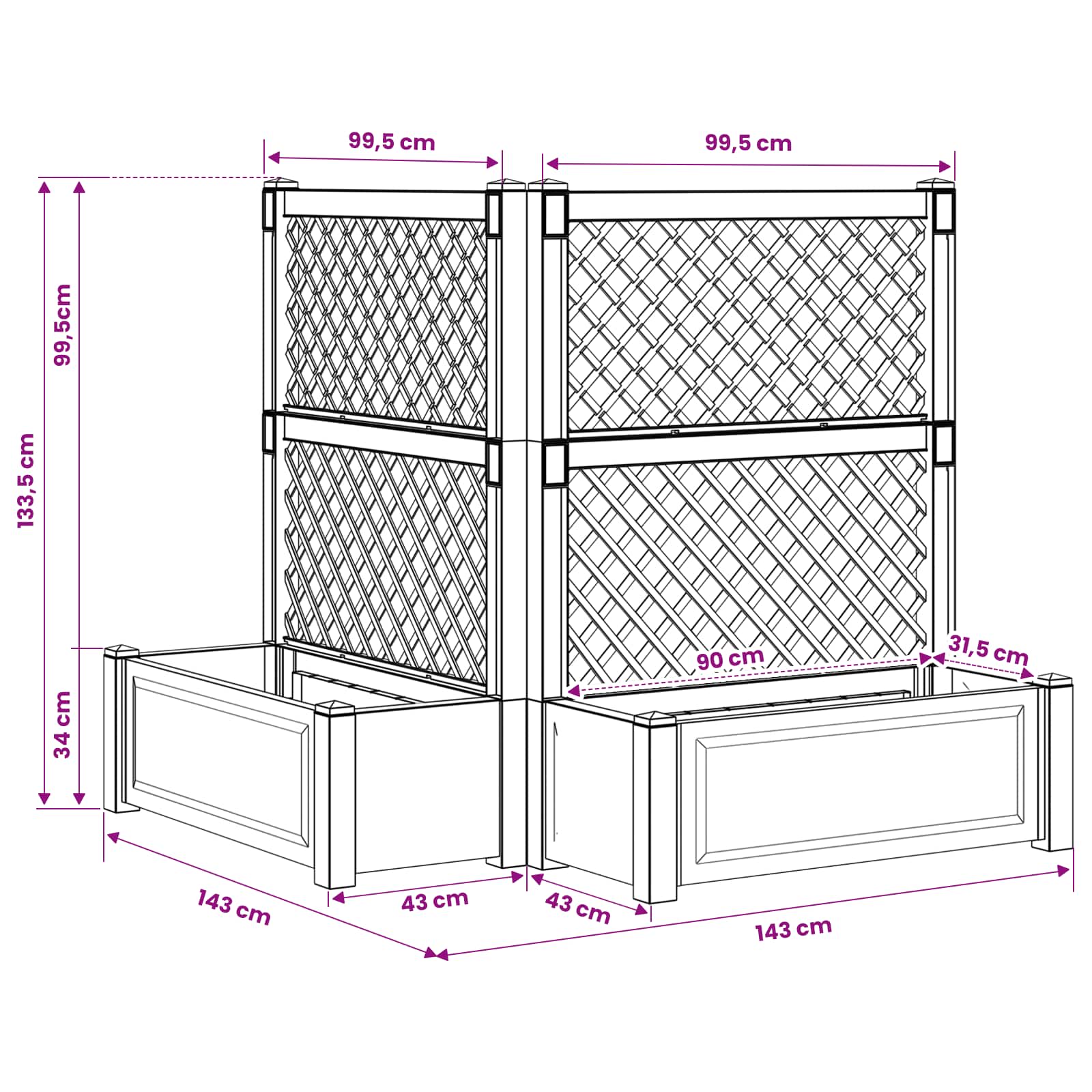 Velika s osvrtom 2 pcs Bijela 143 x 143 x 133,5 cm PP