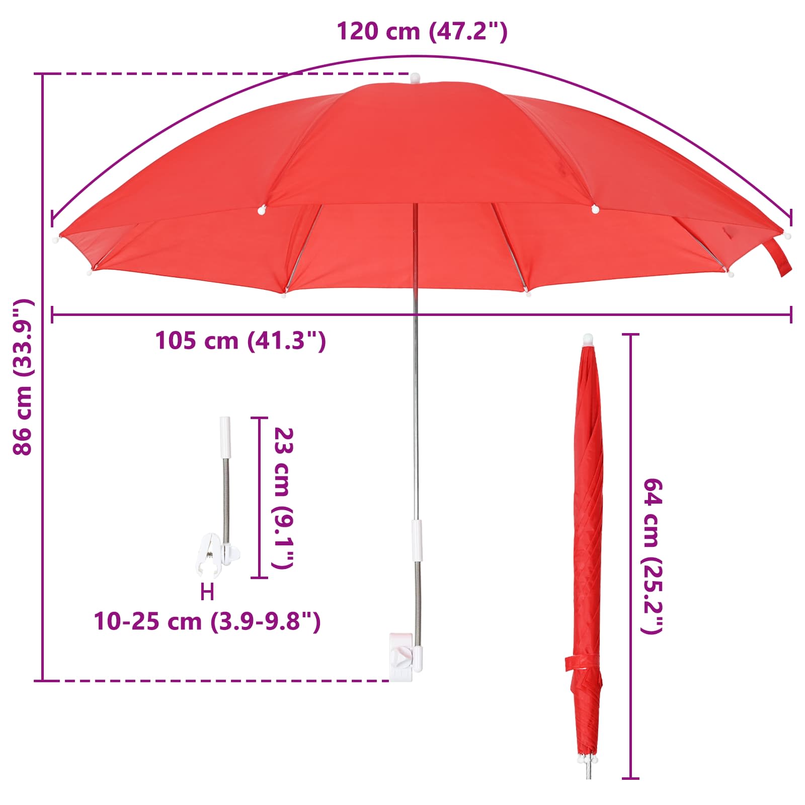 Kišobran s držačem 2 pcs Crvena opeka Ø 105 x 86 cm