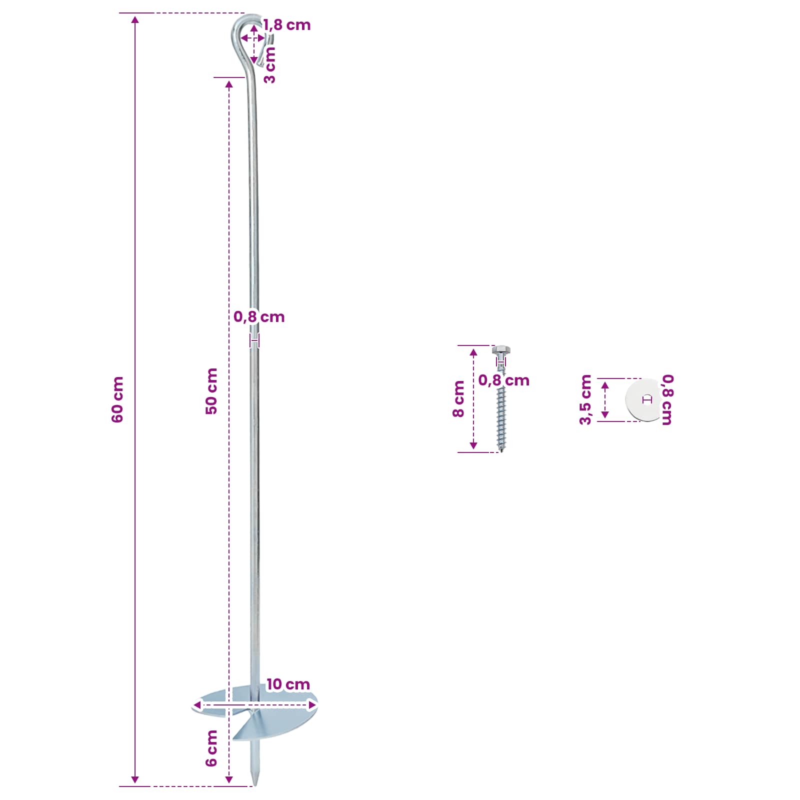 Zemaljska sidra 4 pcs Srebrna Ø10 x 60 cm Galvanizirani metal