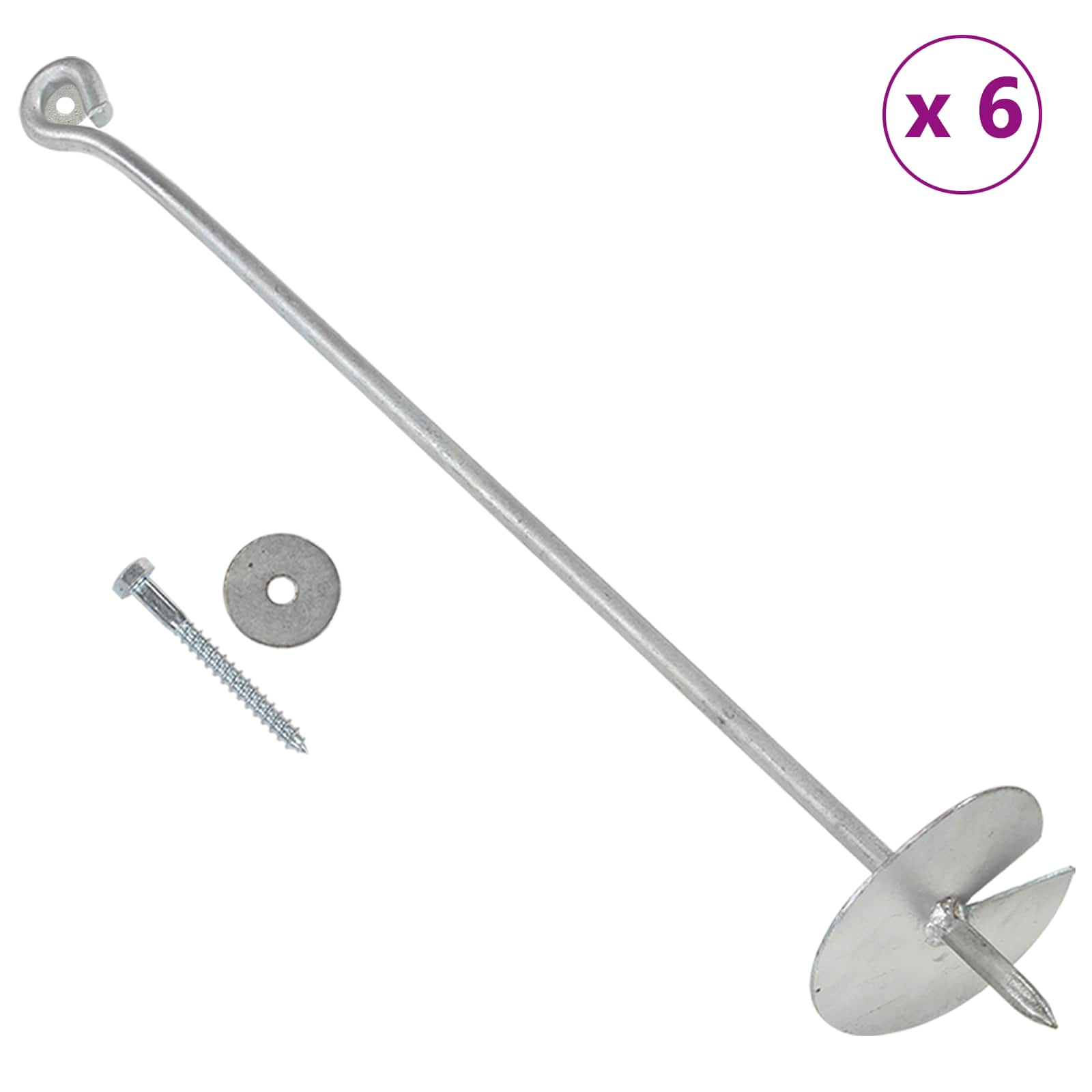 Zemaljska sidra 6 pcs Srebrna Ø10 x 60 cm Galvanizirani metal