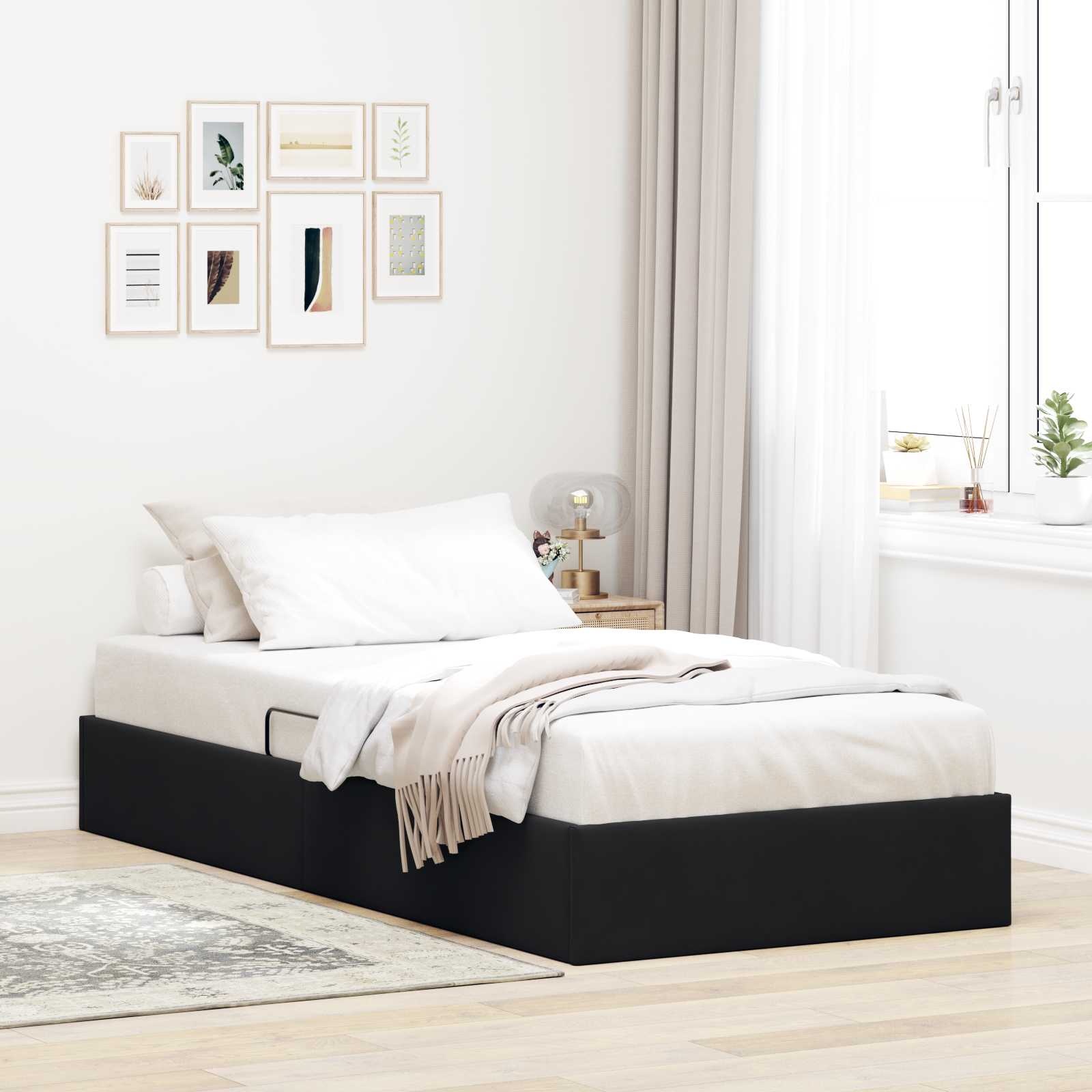 Otomanski krevet s pohranom Crna 90 x 190 cm Baršun