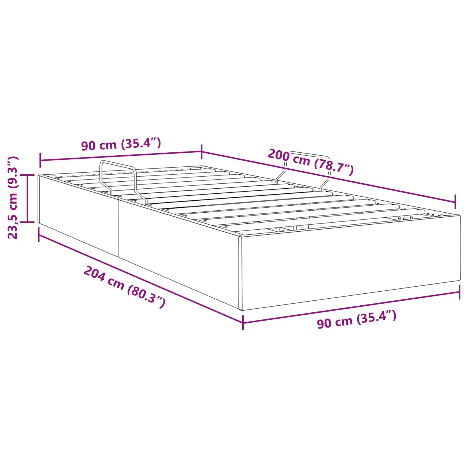 Otomanski krevet s pohranom Crna 90 x 200 cm Baršun