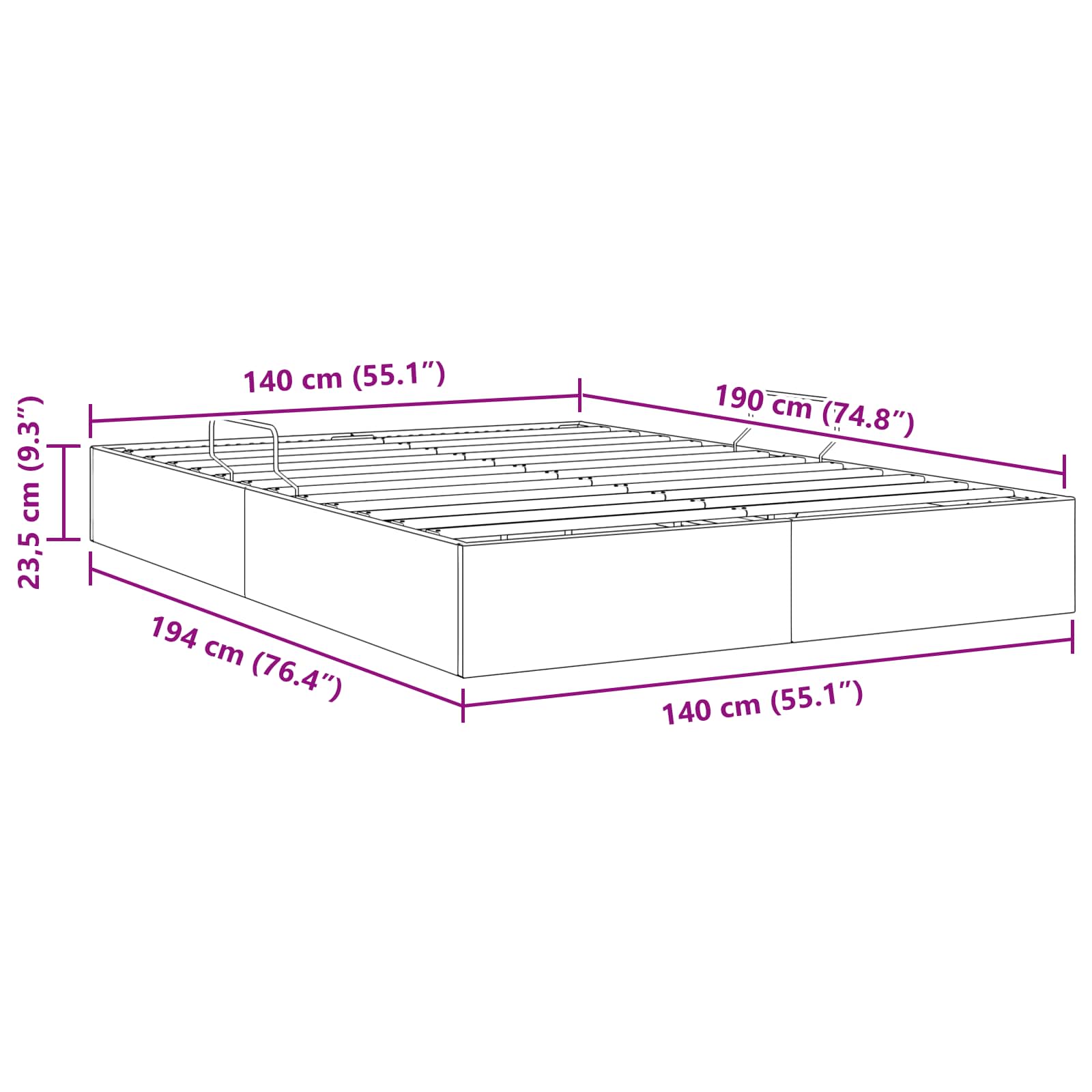 Otomanski krevet s pohranom Svjetlosiva 140 x 190 cm Baršun