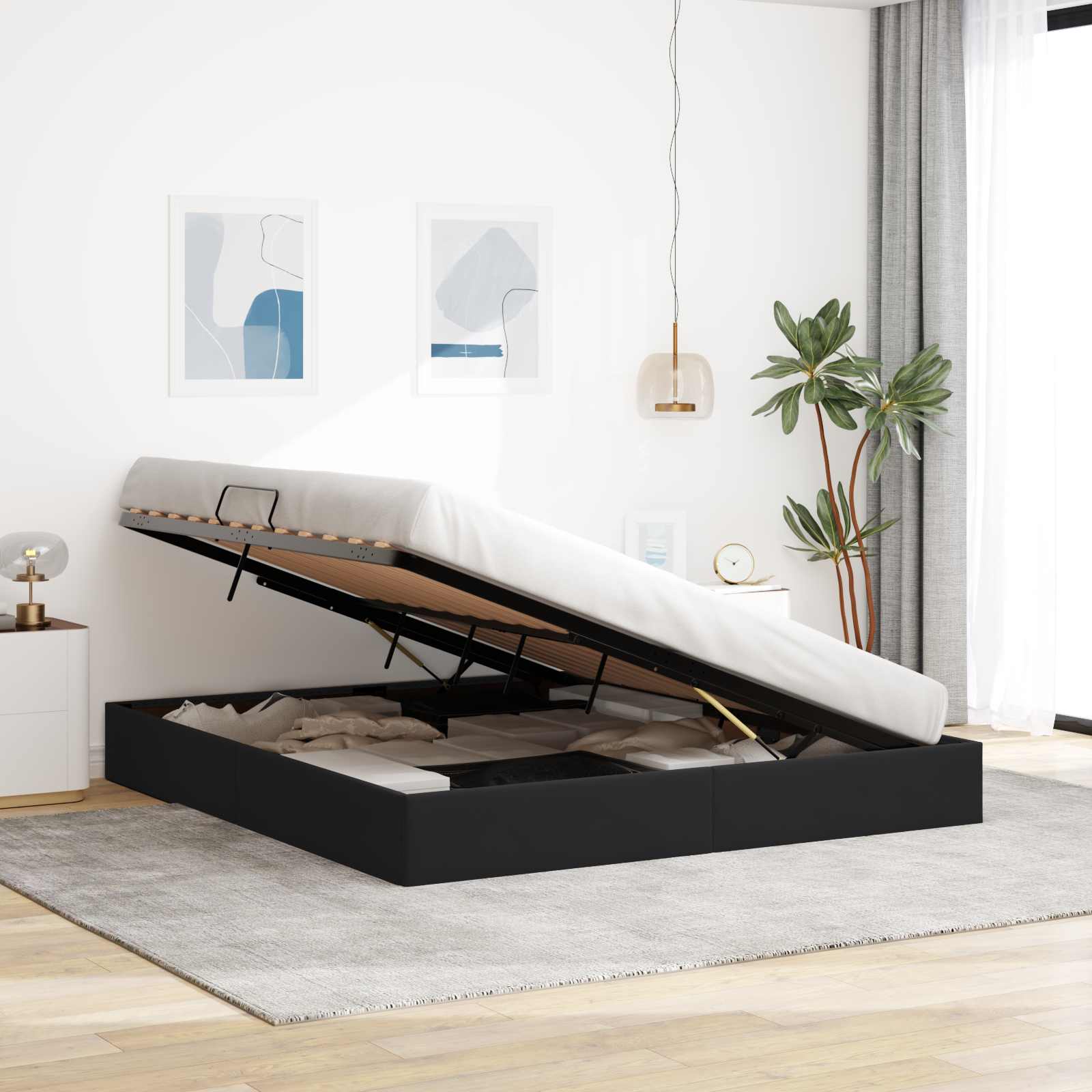 Otomanski krevet s pohranom Crna 180 x 200 cm Baršun