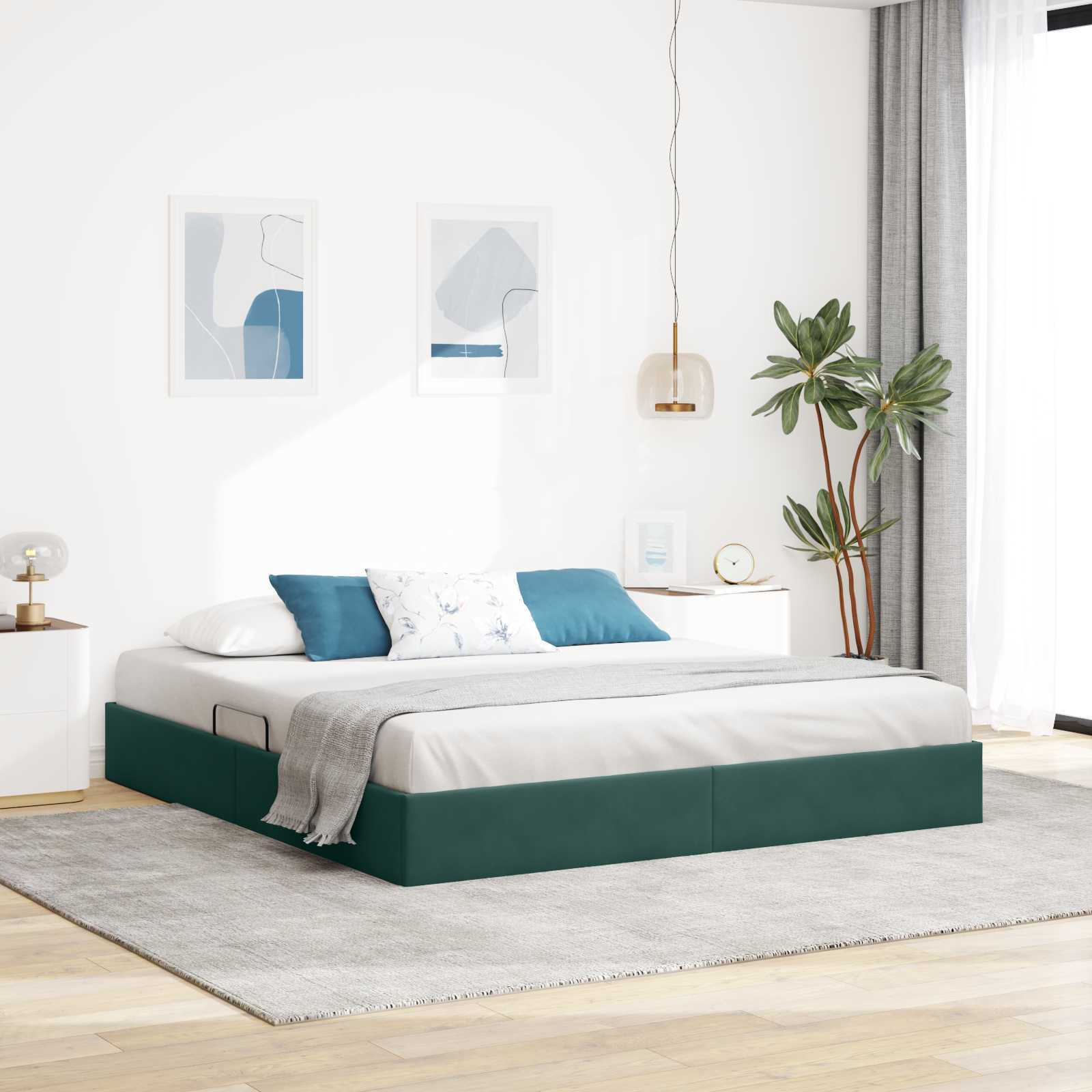 Otomanski krevet s pohranom Tamnozelena 180 x 200 cm Baršun